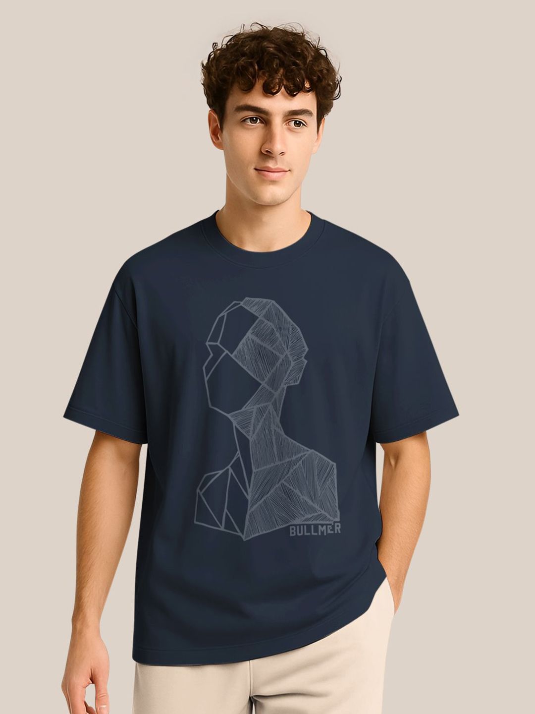 BULLMER Men Graphic Printed Round Neck Oversized T-shirt