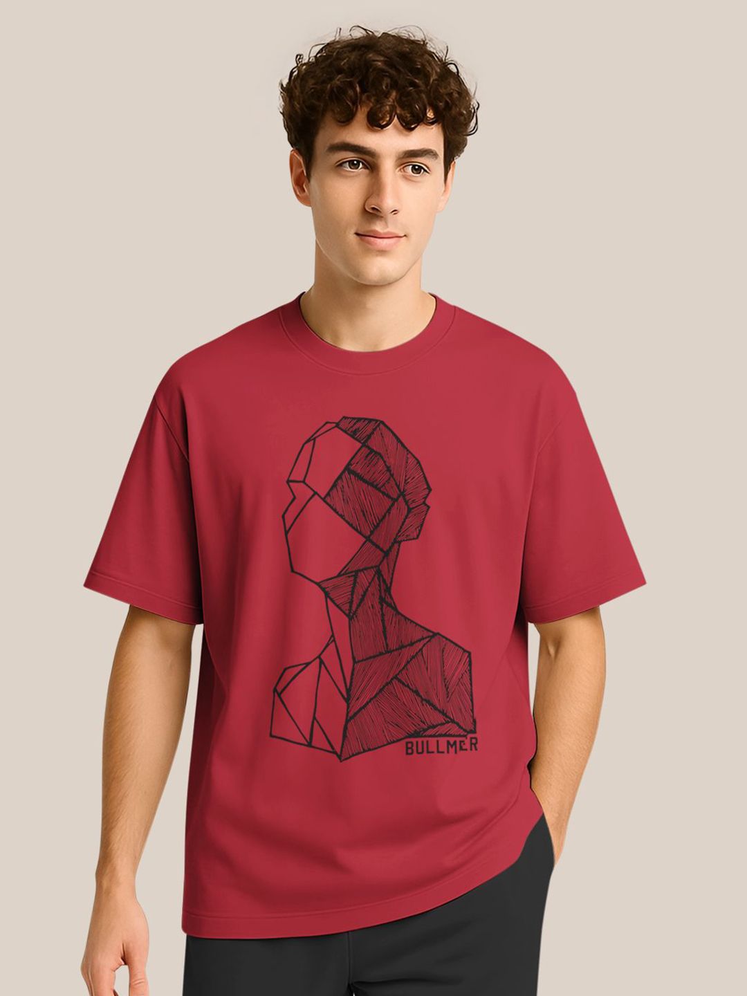 BULLMER Men Graphic Printed Round Neck Oversized T-shirt