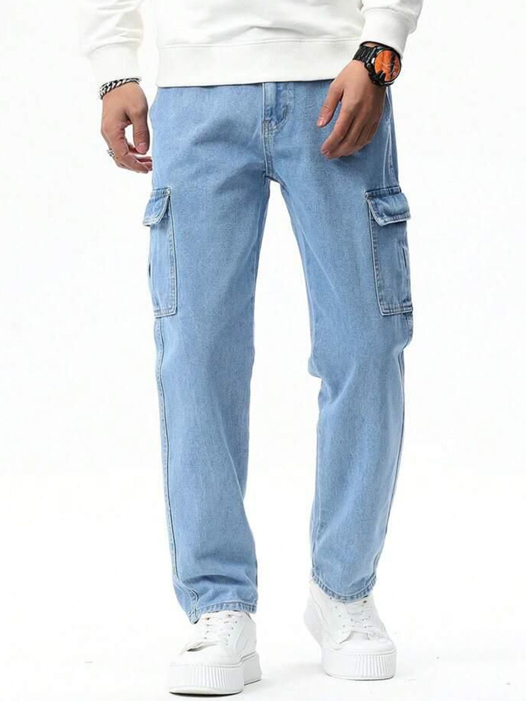 me Queen Men Straight Fit Mid-Rise Cotton Cargo Jeans
