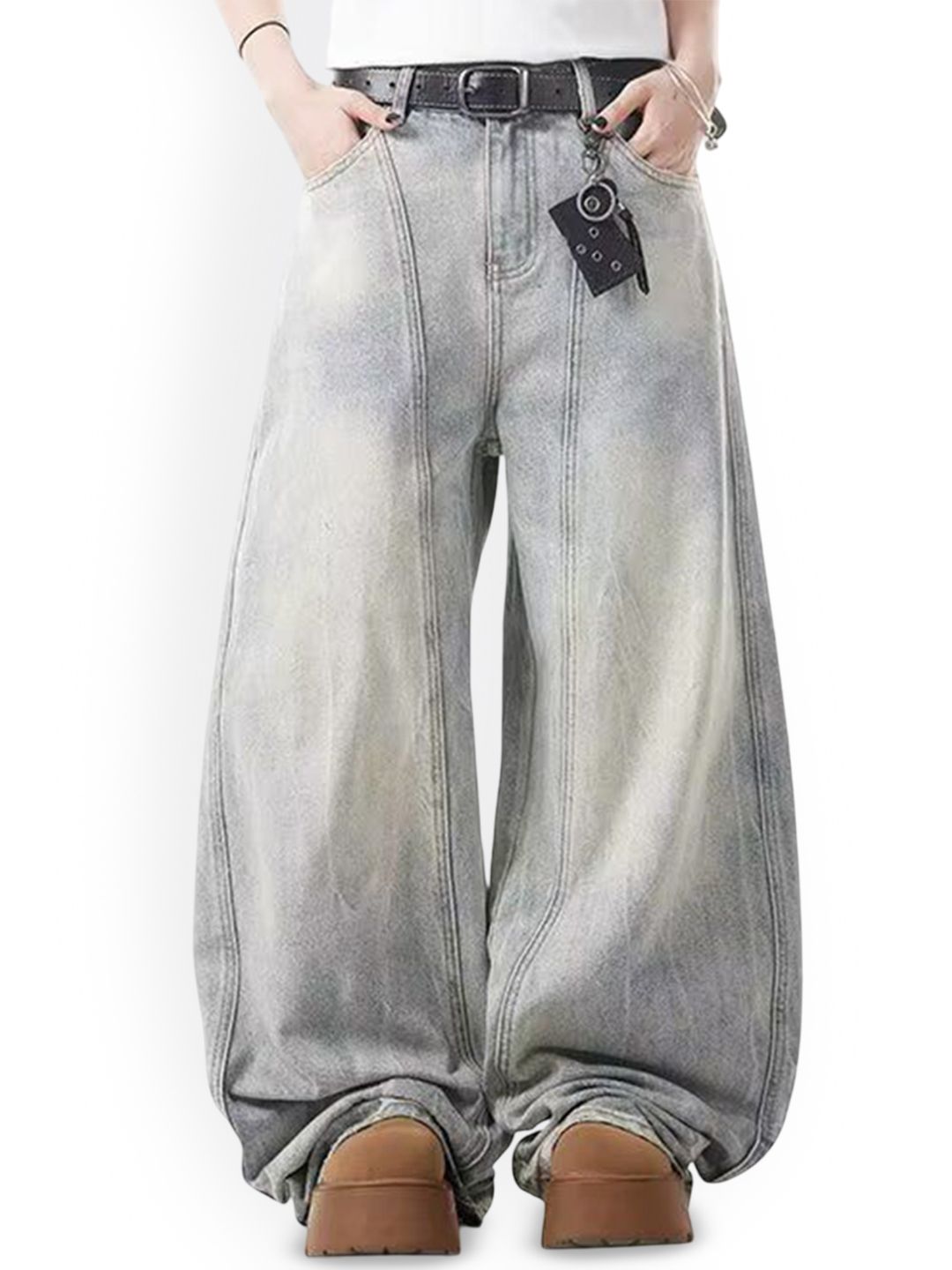 StyleCast x Revolte Men Wide Leg Mid-Rise Heavy Fade Jeans