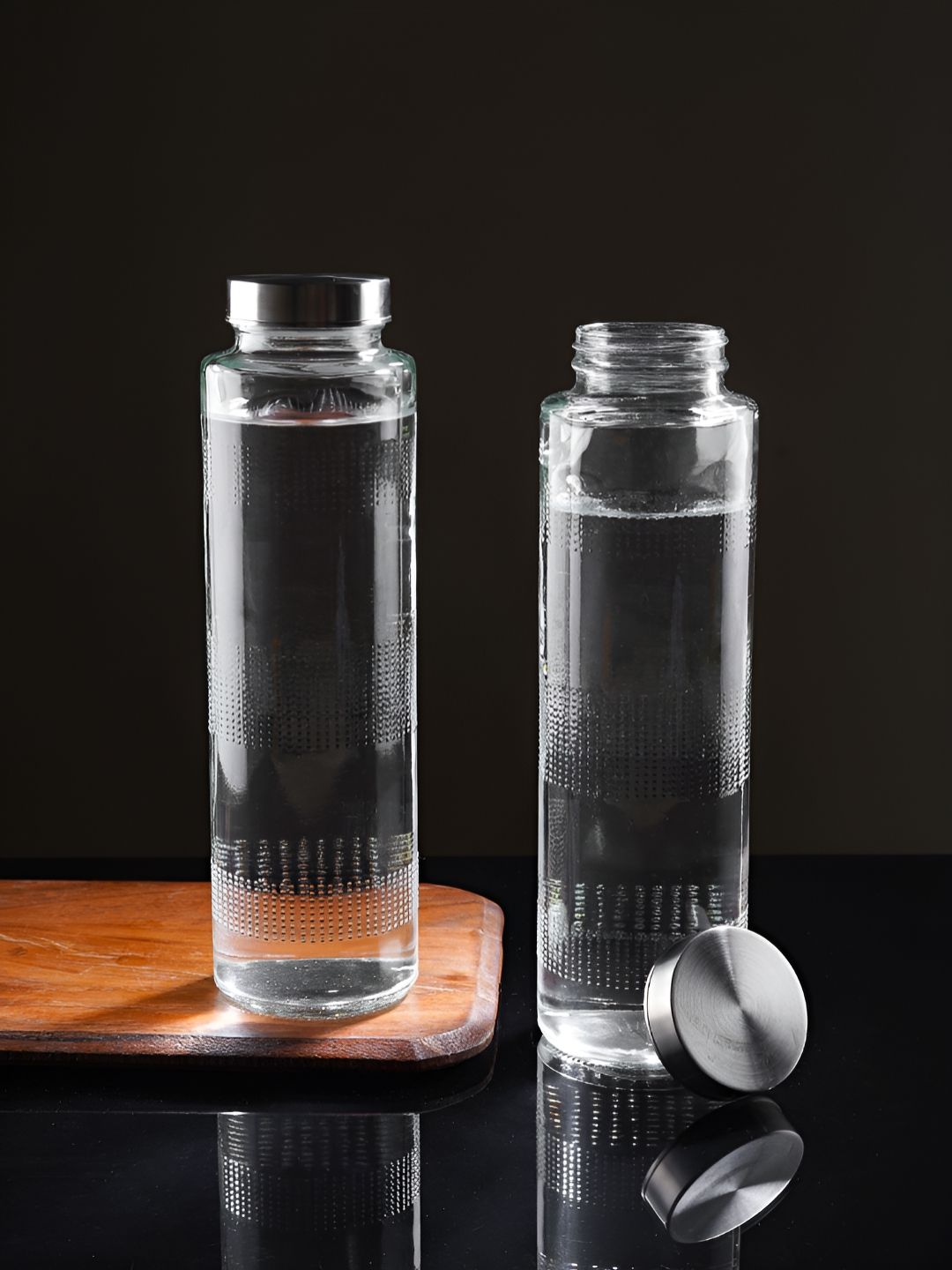 Aura Set of 2 Transparent Glass Solid Water Bottle