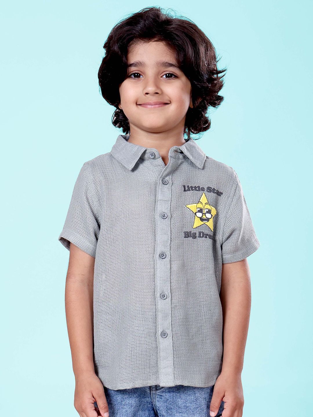 KiddoPanti Boys Classic Spread Collar Short Sleeves Pure Cotton Casual Shirt