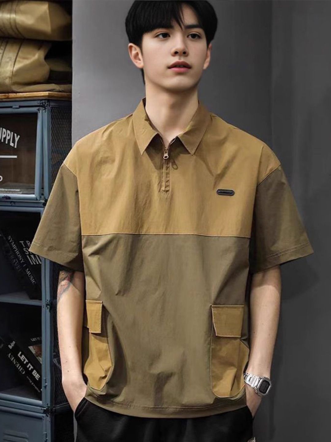 StyleCast x Revolte Men Colourblocked Spread Collar Casual Shirt
