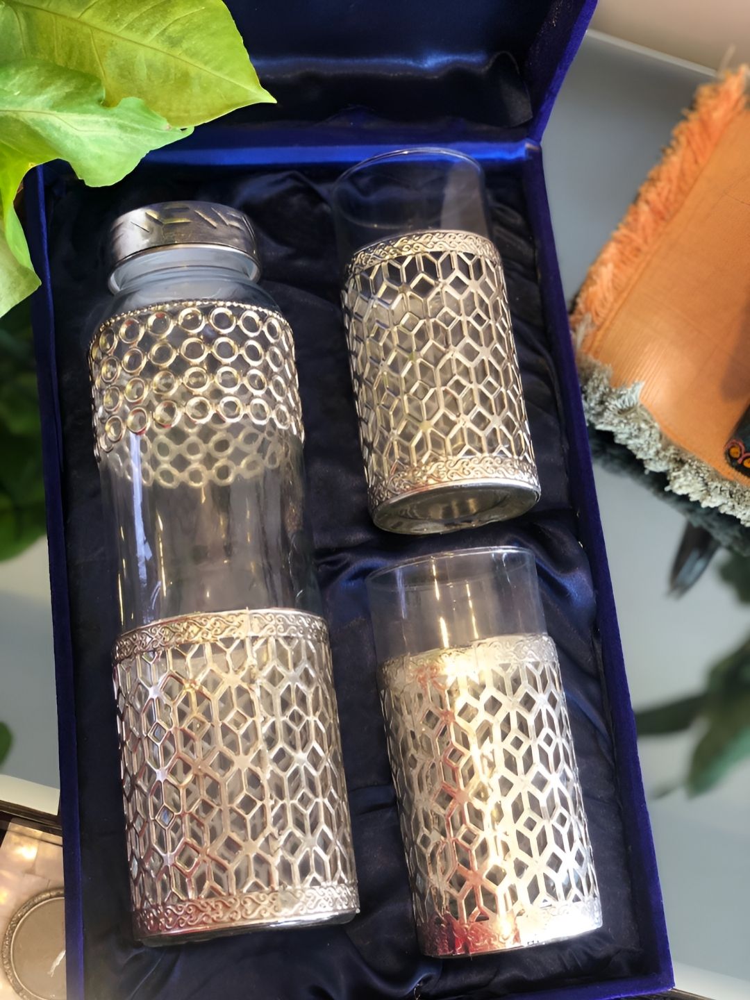 Barn 14 4Pcs Transparent & Brown Textured Glass Bottle Set