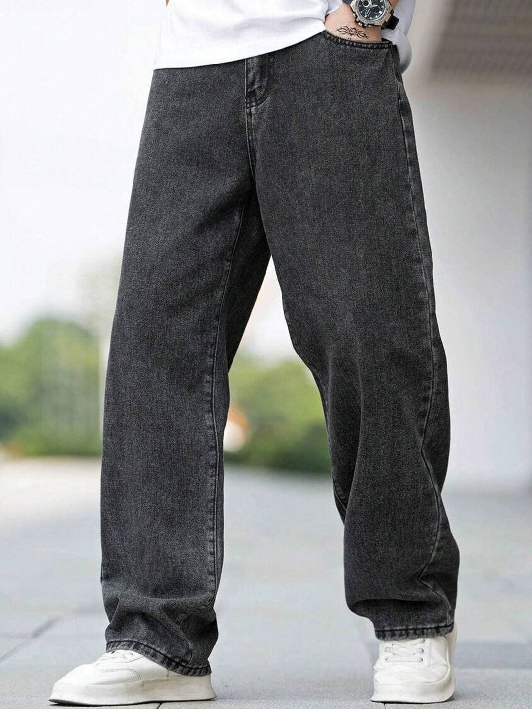 me Queen Men Wide Leg Mid-Rise Cotton Jeans