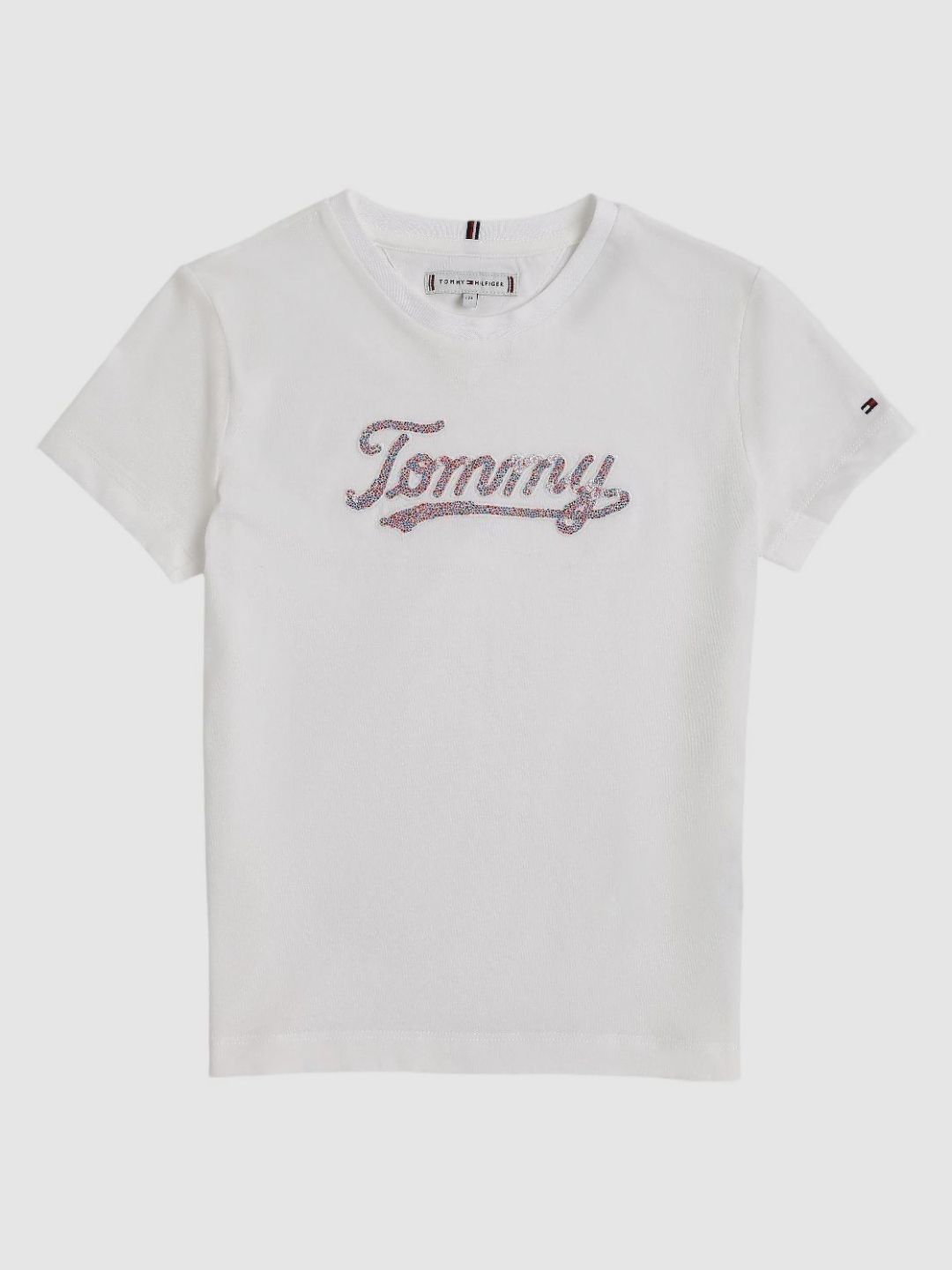 Tommy Hilfiger Girls Brand Logo Embellished Cotton Regular Fit T-shirt
