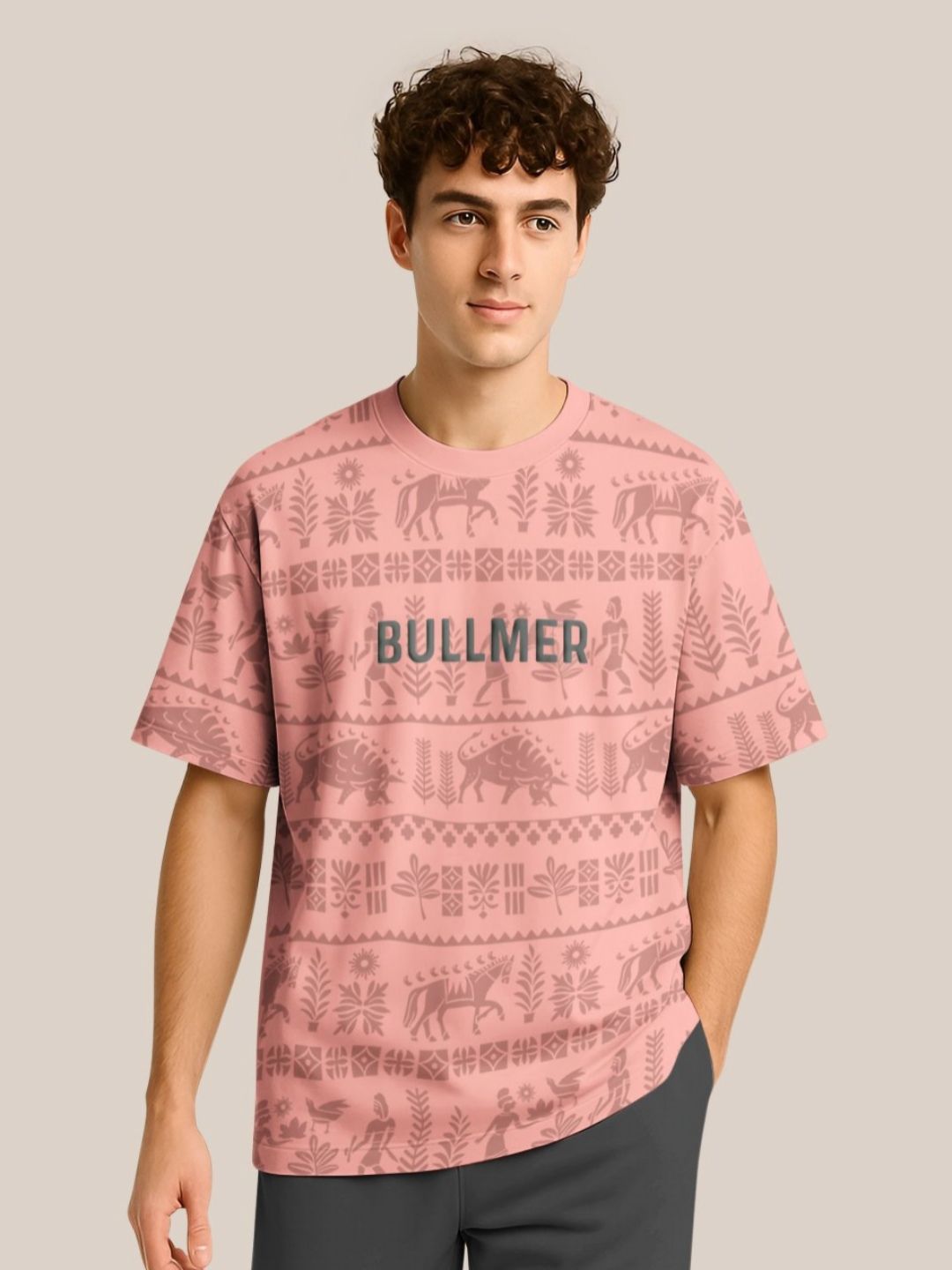 BULLMER Men Graphic Printed Round Neck Oversized T-shirt