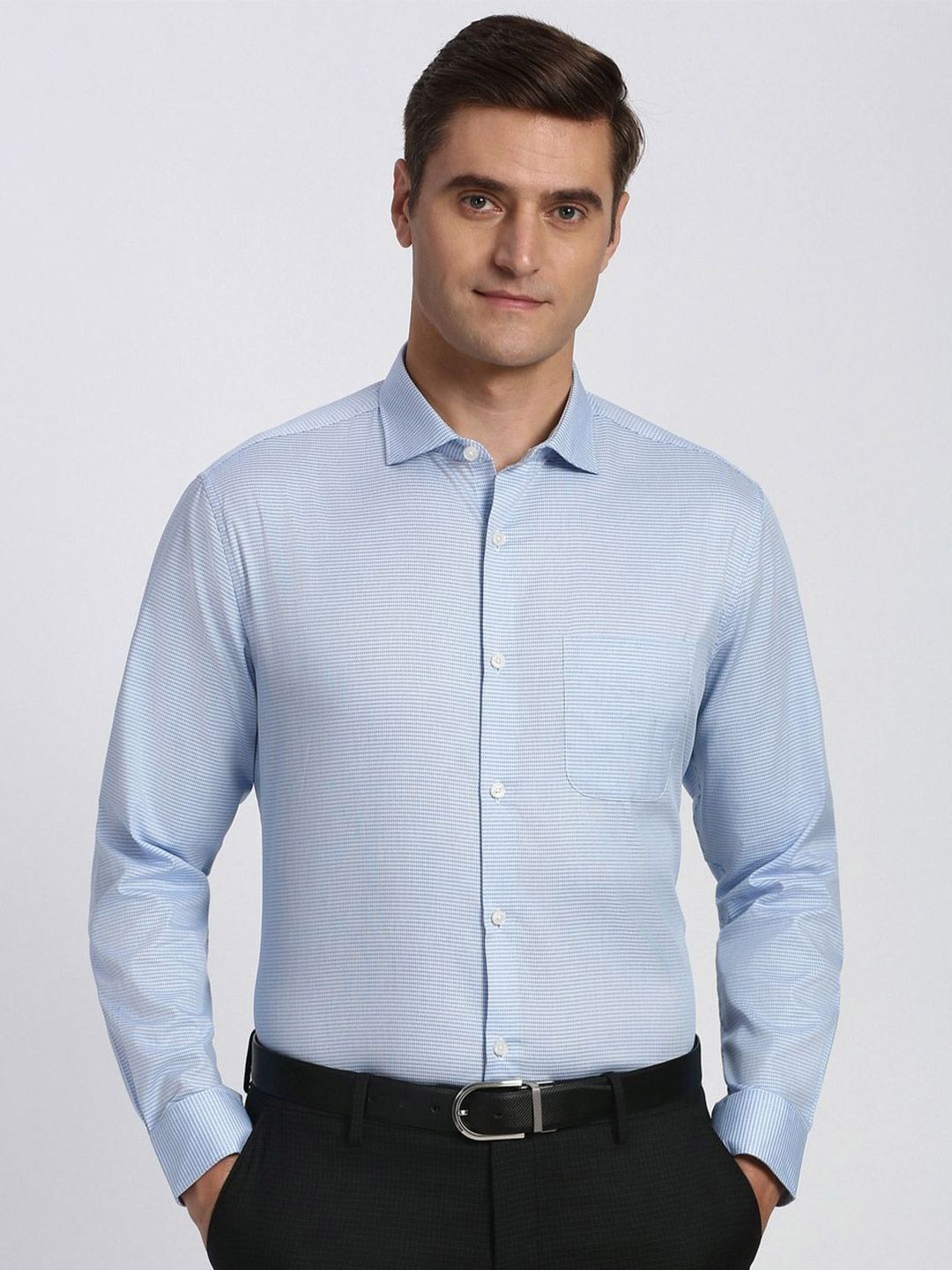 Peter England Elite Striped Spread Collar Pure Cotton Regular Fit Formal Shirt