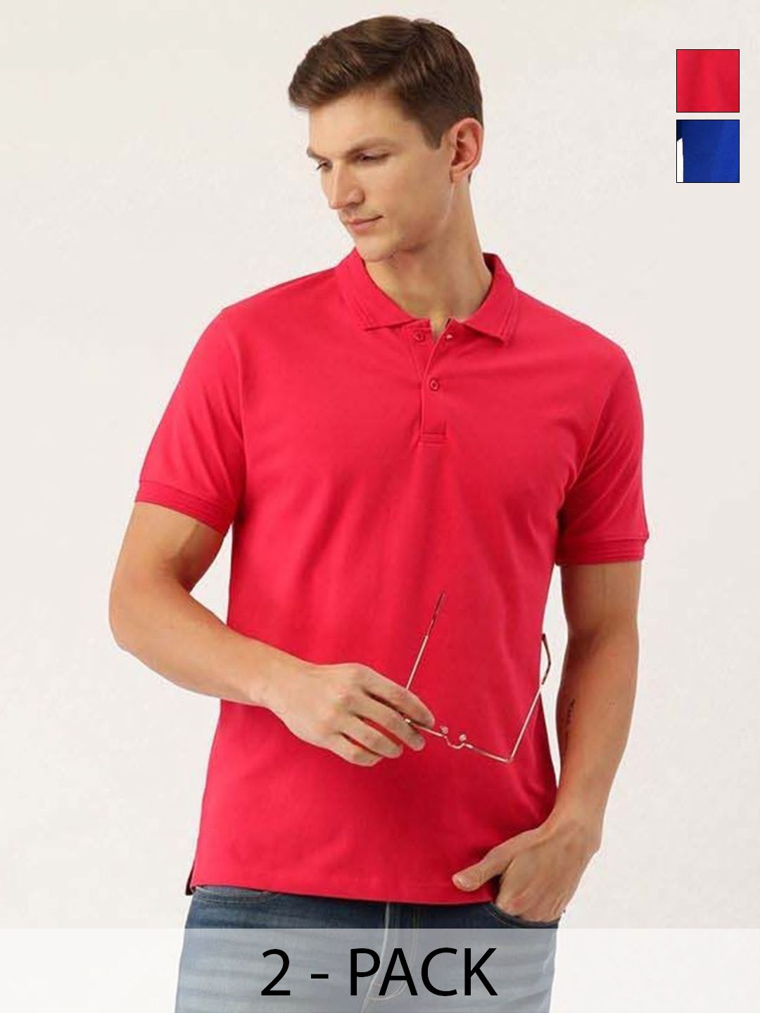Organic Chics Men Pack of 2 Dri-FIT Solid Polo Collar Slim Fit T-shirts