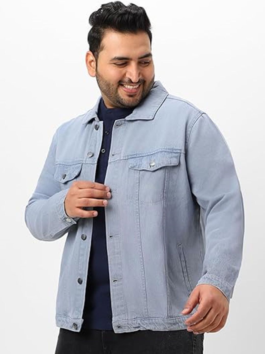 LINARIA Men Lightweight Solid Regular Fit Plus Size Denim Jacket