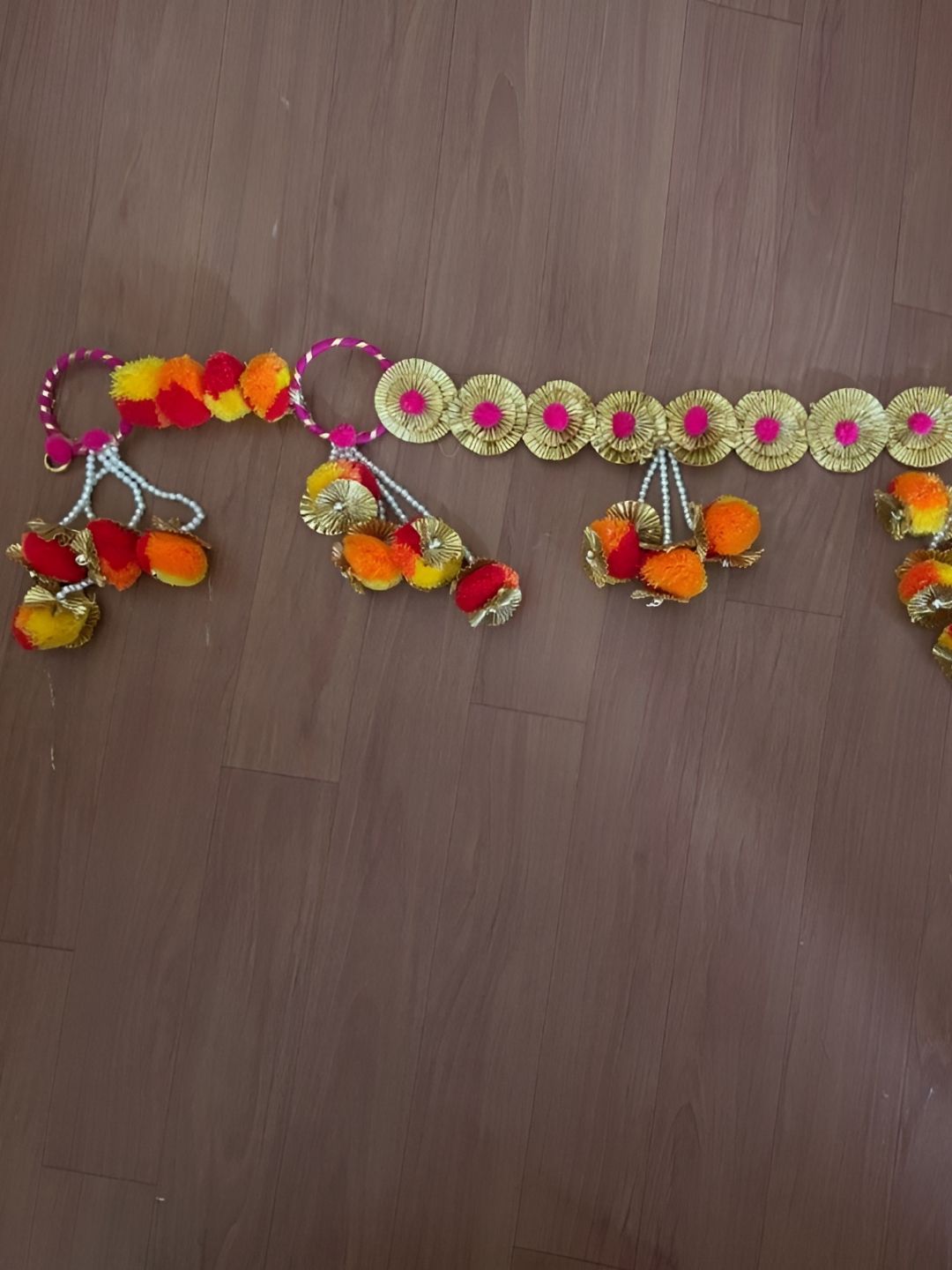 Nutts Bandhanwar Yellow & Beige Pompom Bangle Hanging Garlands
