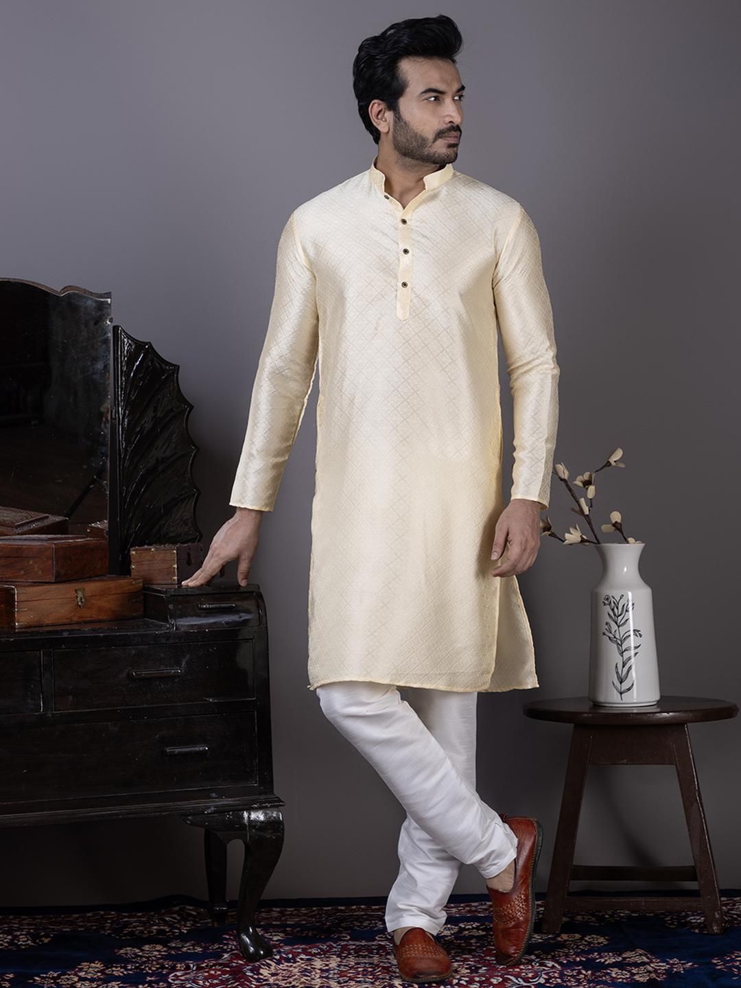 PulseIQ Men Jacquard Straight Kurtas