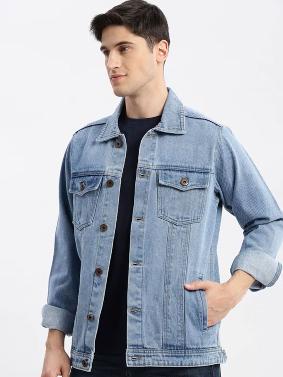 LINARIA Men Lightweight Regular Fit Solid Denim Jacket