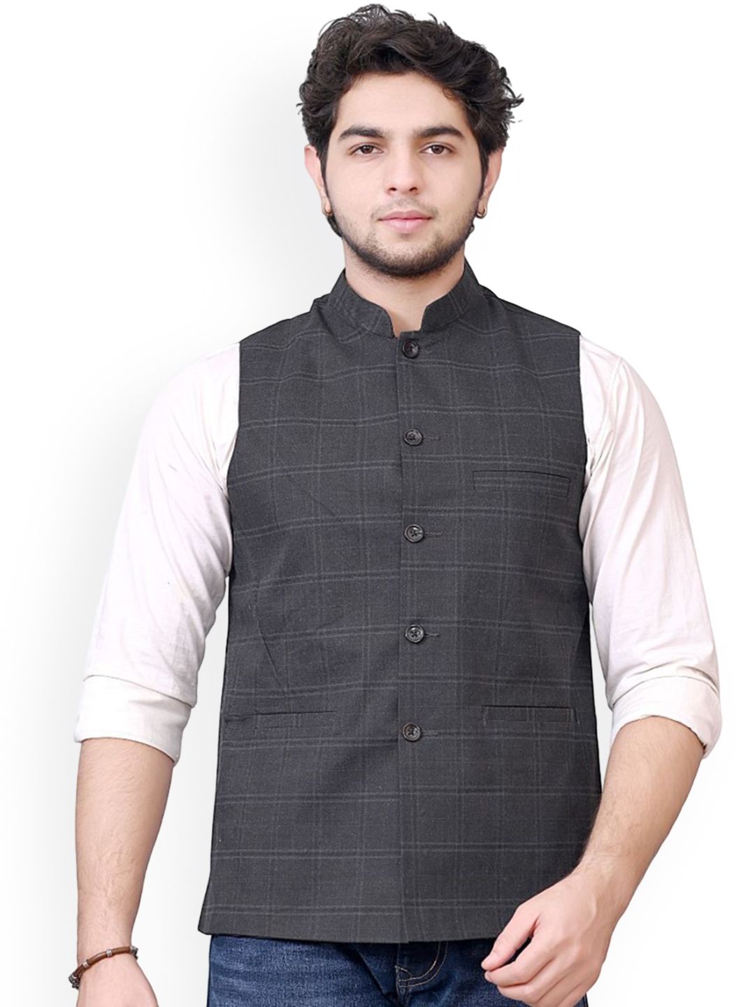 BuaGi Collection Mandarin Collar Woven Nehru Jackets