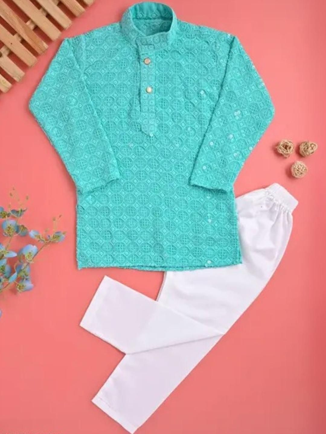 DIGI FASHION Kids-Boys Self Design Cotton Blend Kurta Sets