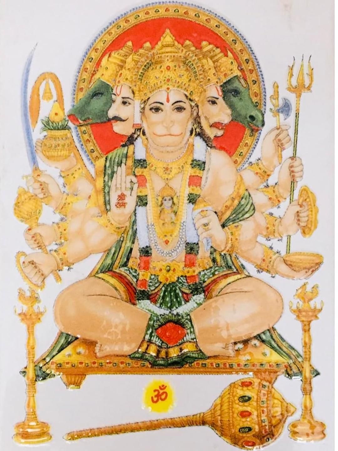 SHOP BY ROOM Panch Mukhi Lord Hanuman Ceramic Ethnic Motifs Glossy Spiritual Wall Decor