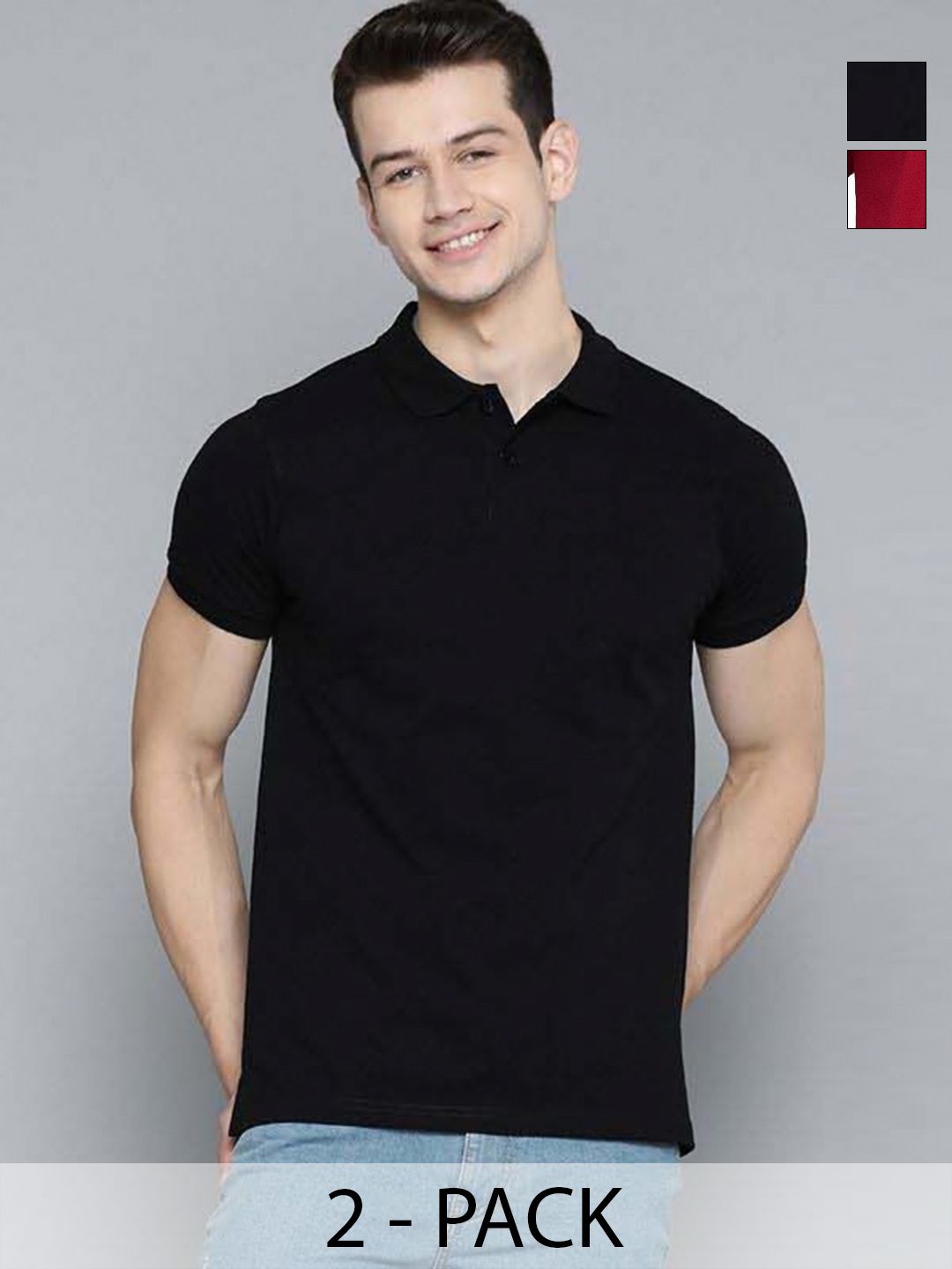Organic Chics Men Pack of 2 Dri-FIT Solid Polo Collar Slim Fit T-shirts