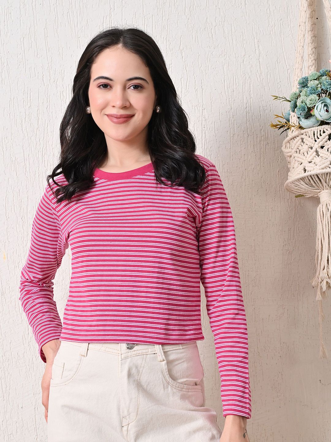 CORSICA Women Bio Finish Striped Round Neck Cotton T-shirt