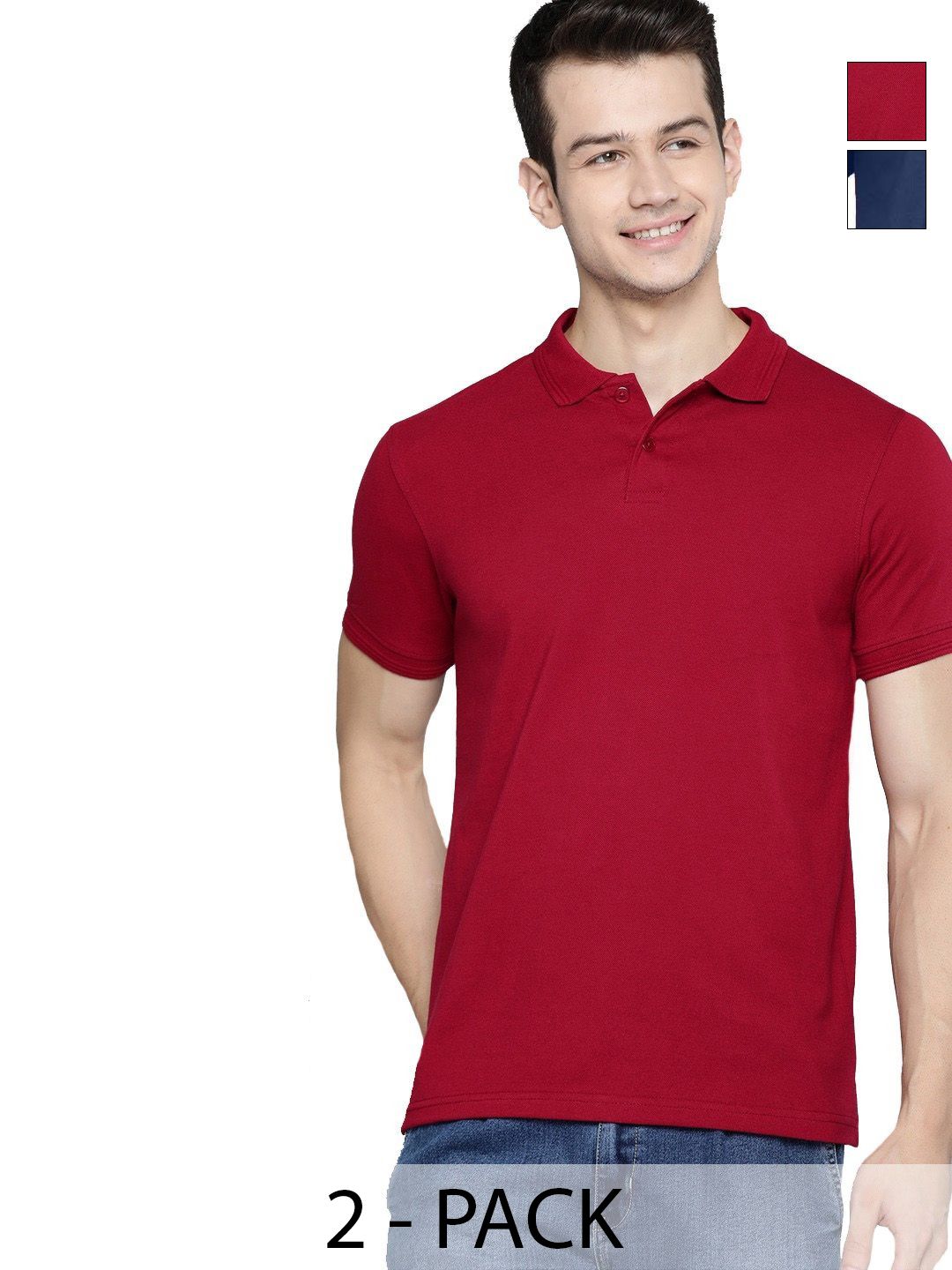 Organic Chics Men Pack of 2 Dri-FIT Solid Polo Collar Slim Fit T-shirts