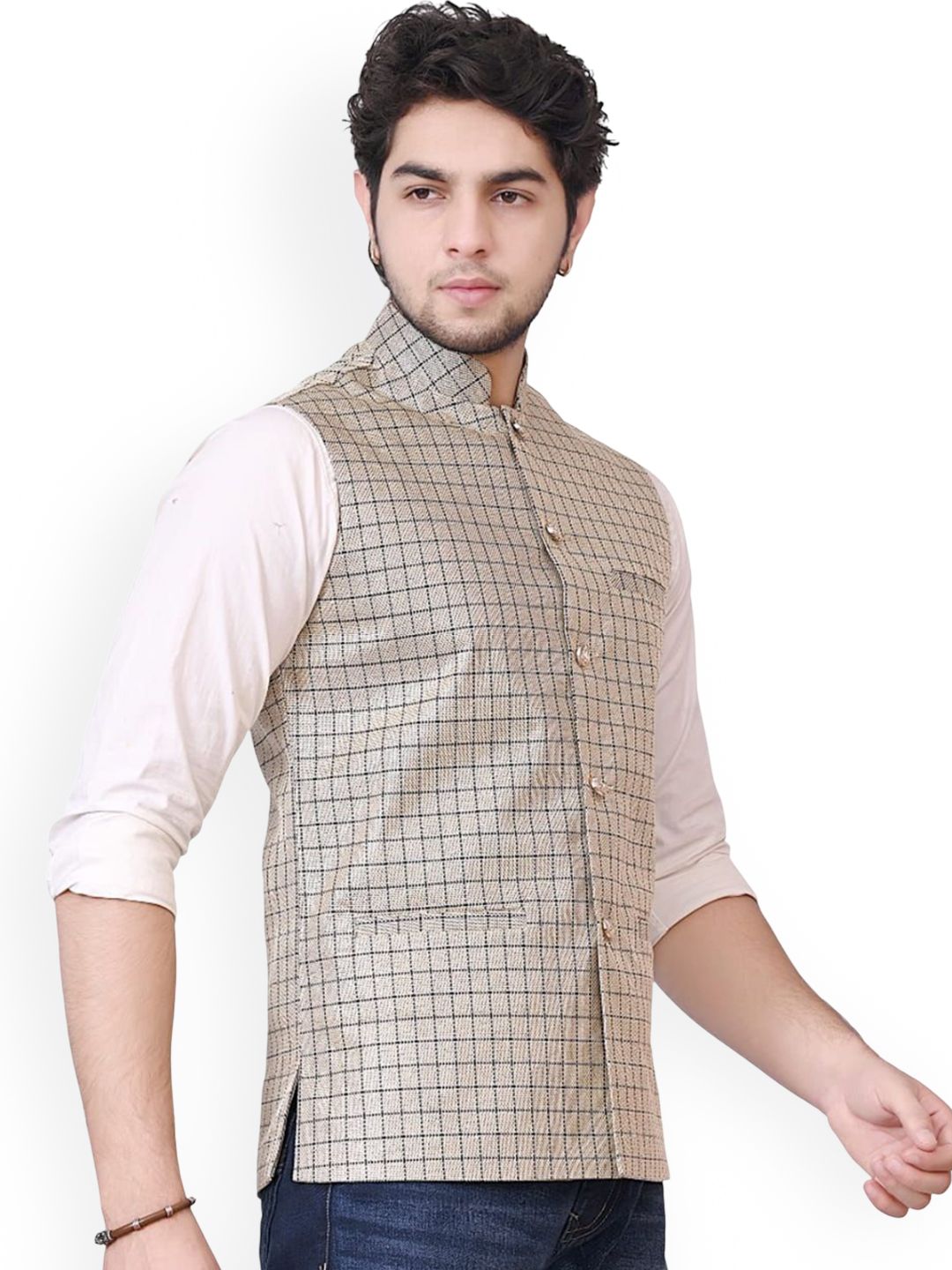 BuaGi Collection Checked Woven Nehru Jackets