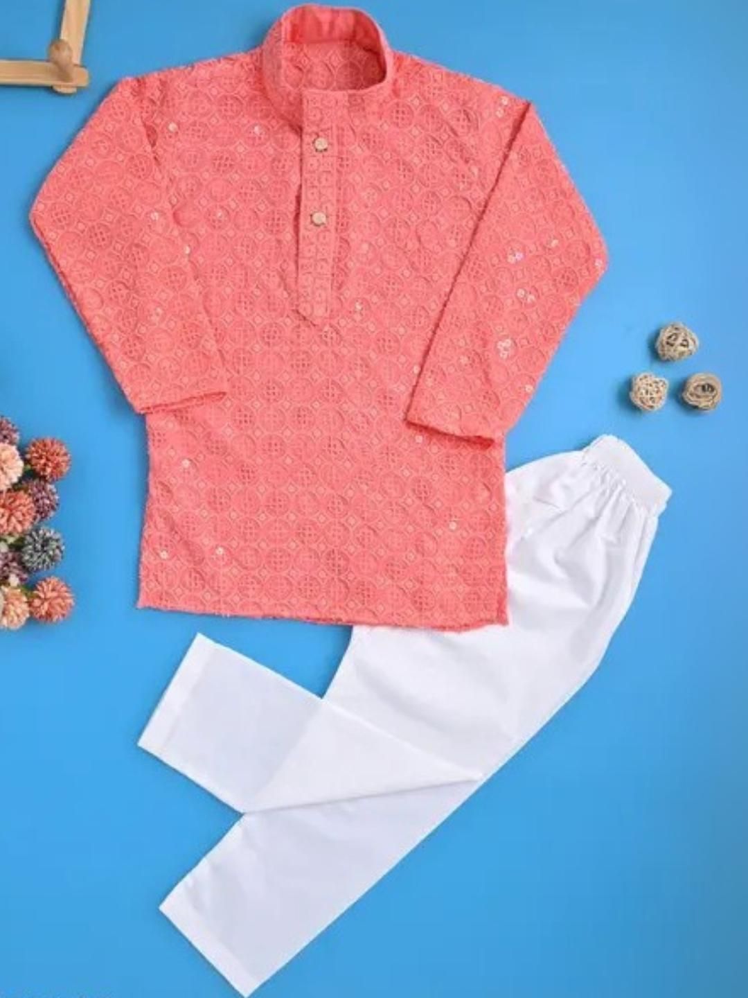 DIGI FASHION Kids-Boys Self Design Cotton Blend Kurta Sets