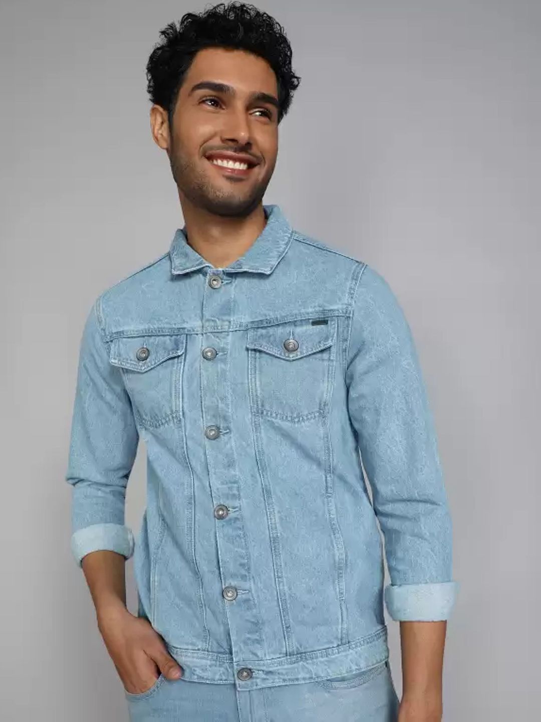 LINARIA Men Lightweight Solid Regular Fit Denim Jacket
