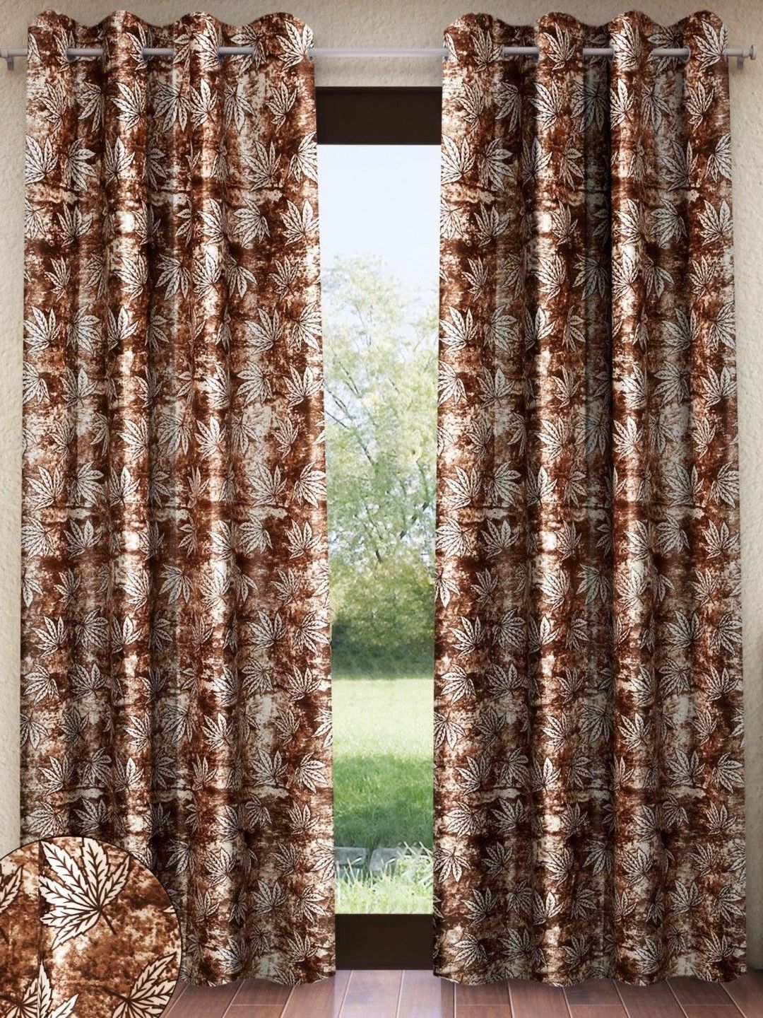 Home Sizzler Home Sizzler Brown & White 2 Pieces Floral Printed Door Curtains