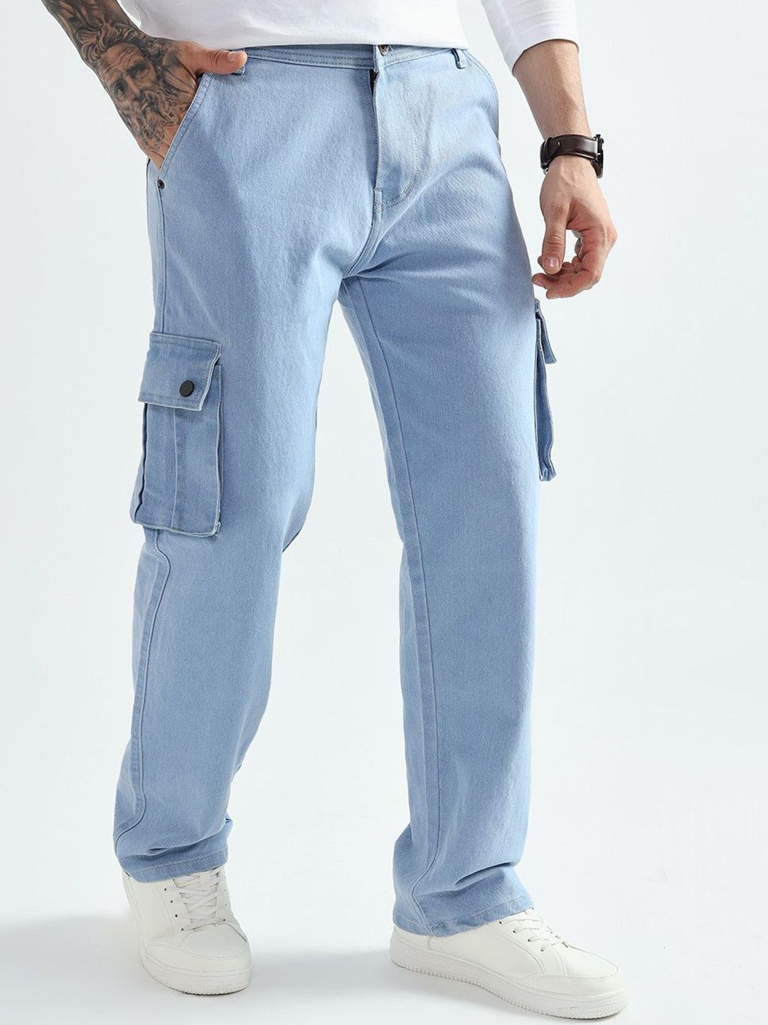 DENIMLOOK Men Baggy Fit Mid-Rise Stretchable Cargo Jeans