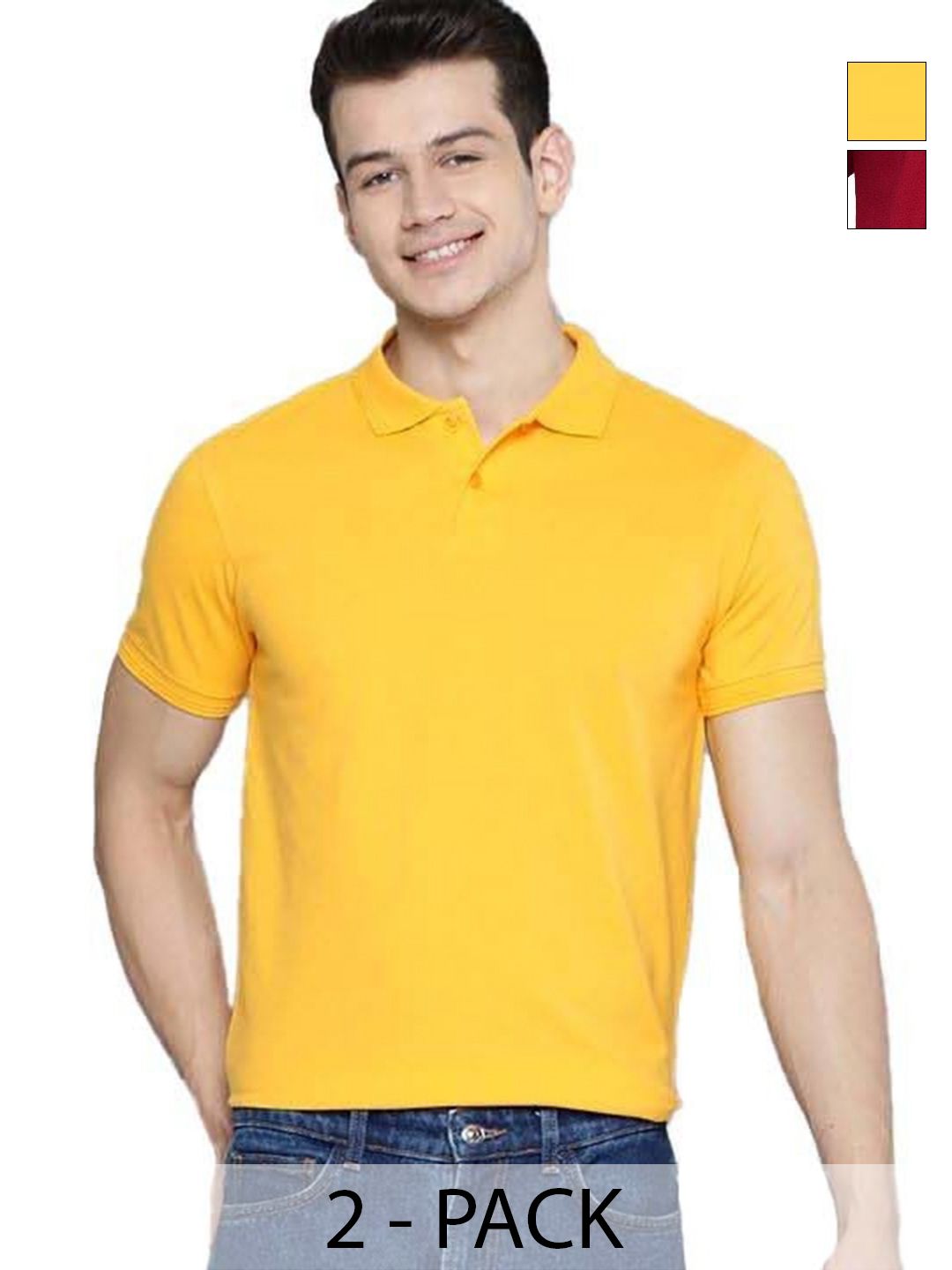 Organic Chics Men Pack of 2 Dri-FIT Solid Polo Collar Slim Fit T-shirts