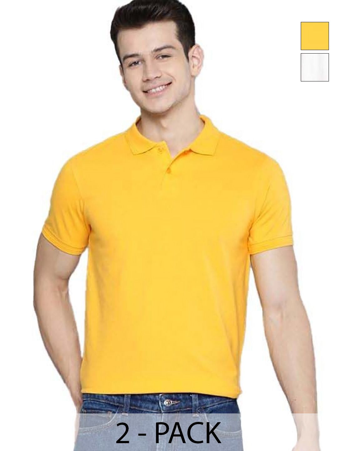 Organic Chics Men Pack of 2 Solid Polo Collar Regular Fit T-shirts