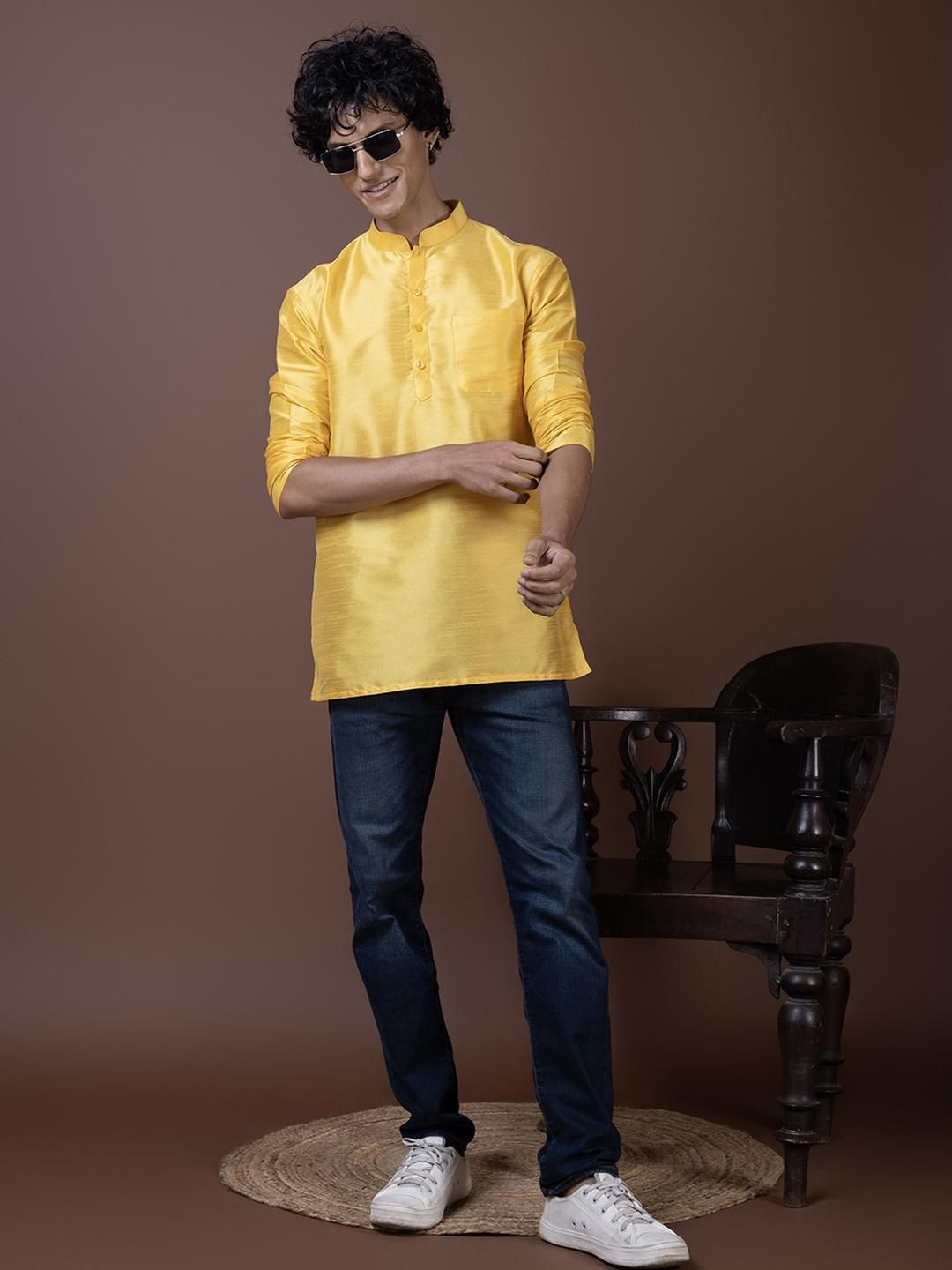 PulseIQ Men Dupion Silk Straight Kurtas