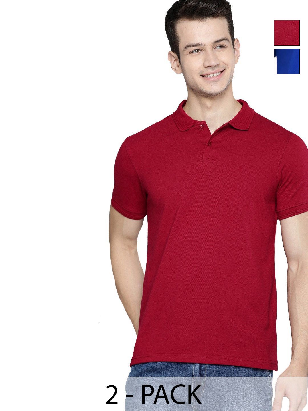 Organic Chics Men Pack of 2 Dri-FIT Solid Polo Collar Slim Fit T-shirts