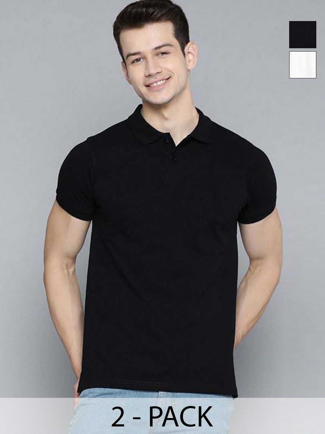 Organic Chics Men Pack of 2 Dri-FIT Solid Polo Collar Slim Fit T-shirts