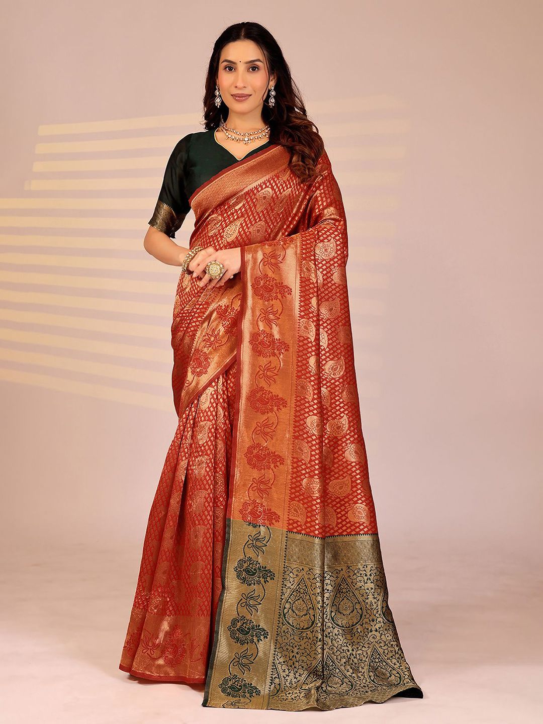Florence Florence Floral Woven Design Zari Silk Cotton Kanjeevaram Saree