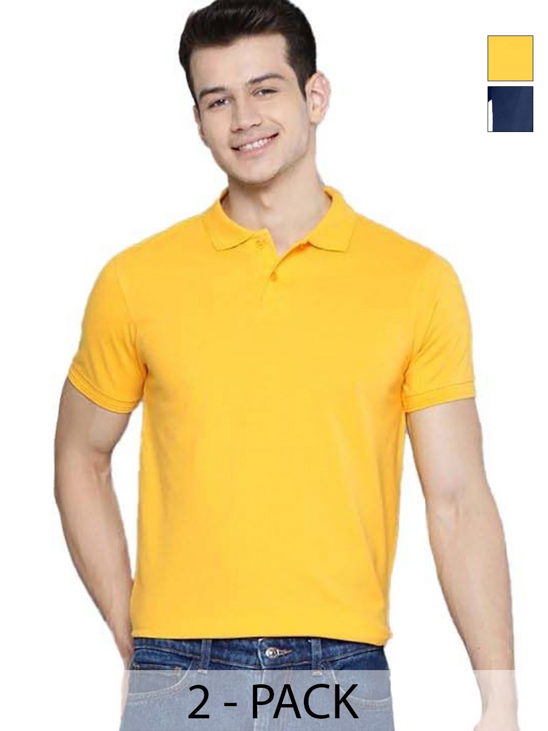 Men Pack of 2 Solid Polo Collar Regular Fit T-shirts