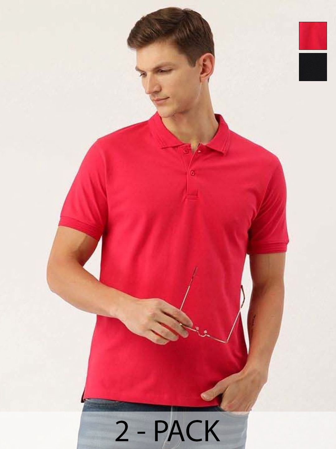 Organic Chics Men Pack of 2 Dri-FIT Solid Polo Collar Slim Fit T-shirts