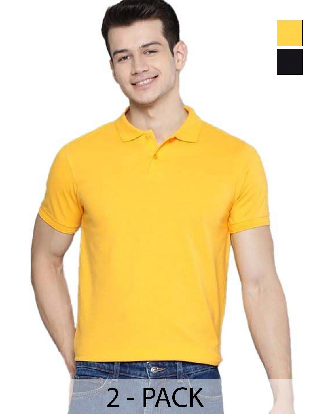 Organic Chics Men Pack of 2 Dri-FIT Solid Polo Collar Slim Fit T-shirts