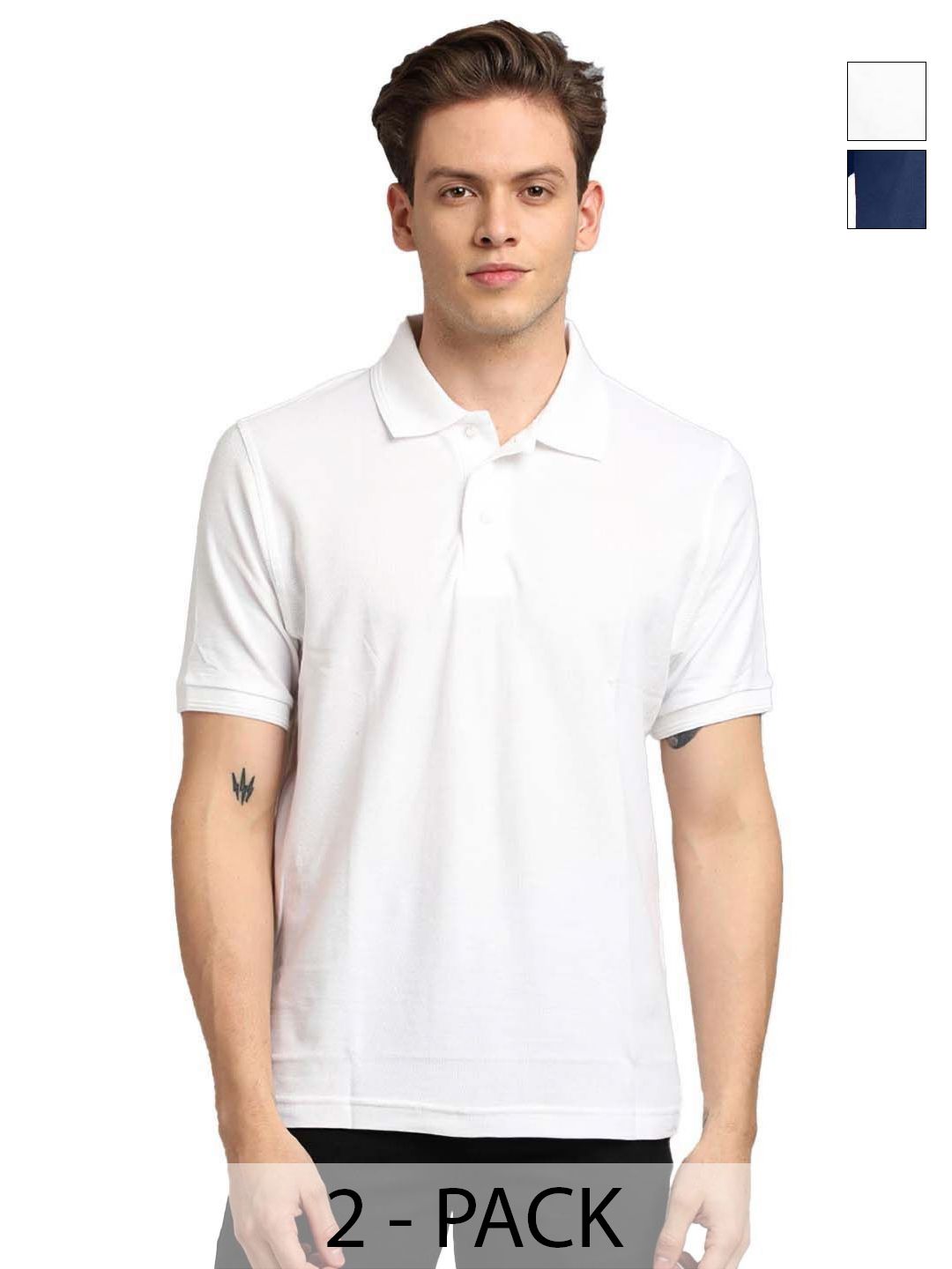 Organic Chics Men Pack of 2 Solid Polo Collar Regular Fit T-shirts