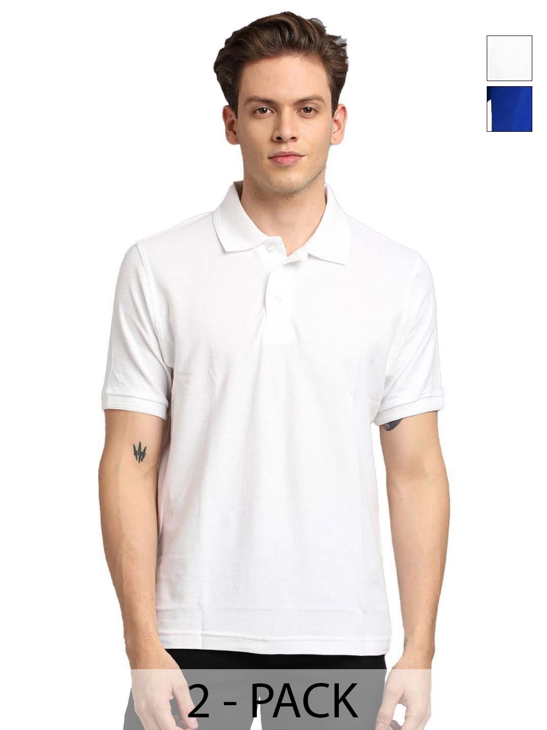 Organic Chics Men Pack of 2 Solid Polo Collar Regular Fit T-shirts