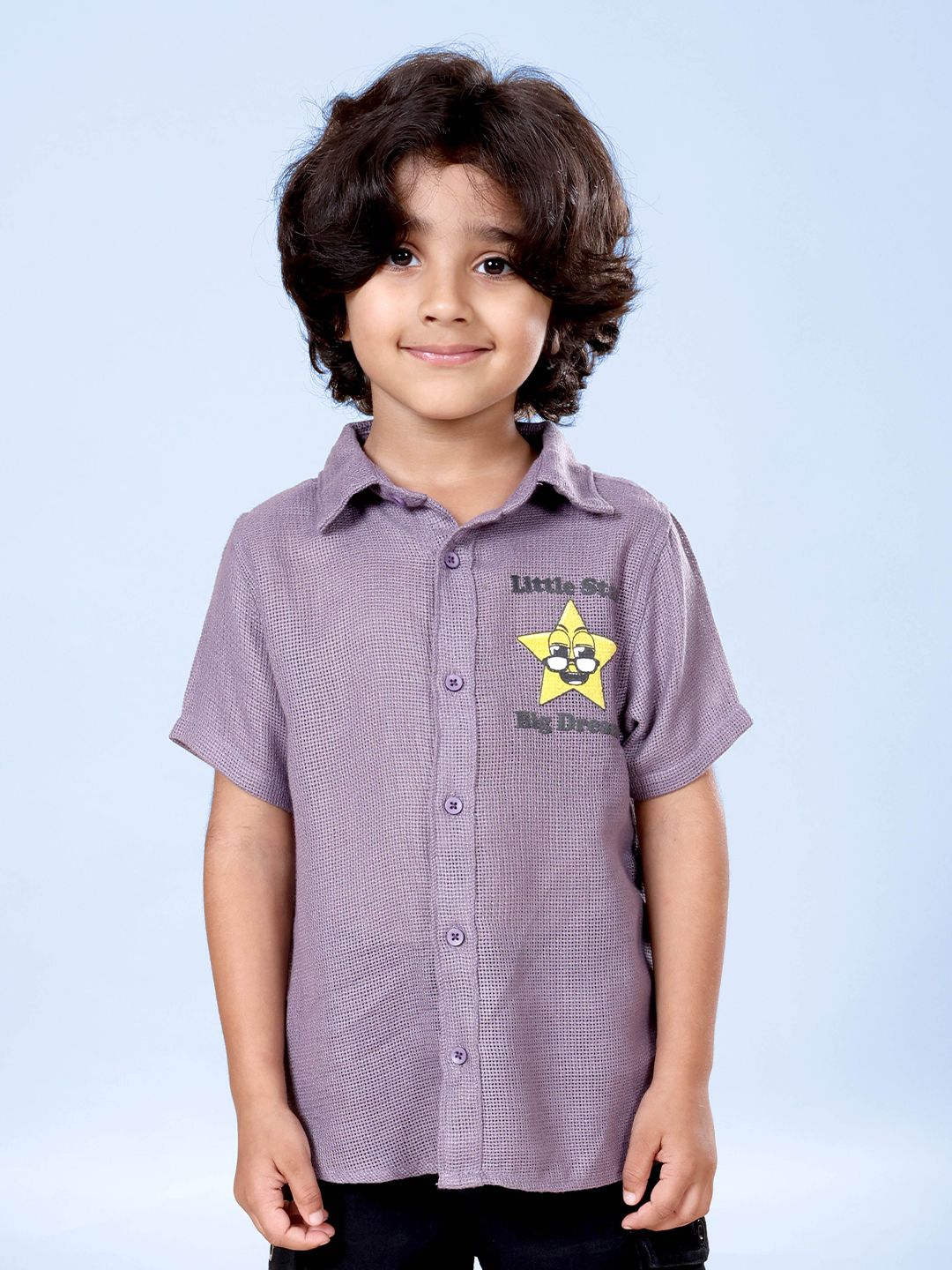 KiddoPanti Boys Classic Fit Graphic Printed Spread Collar Pure Cotton Casual Shirt