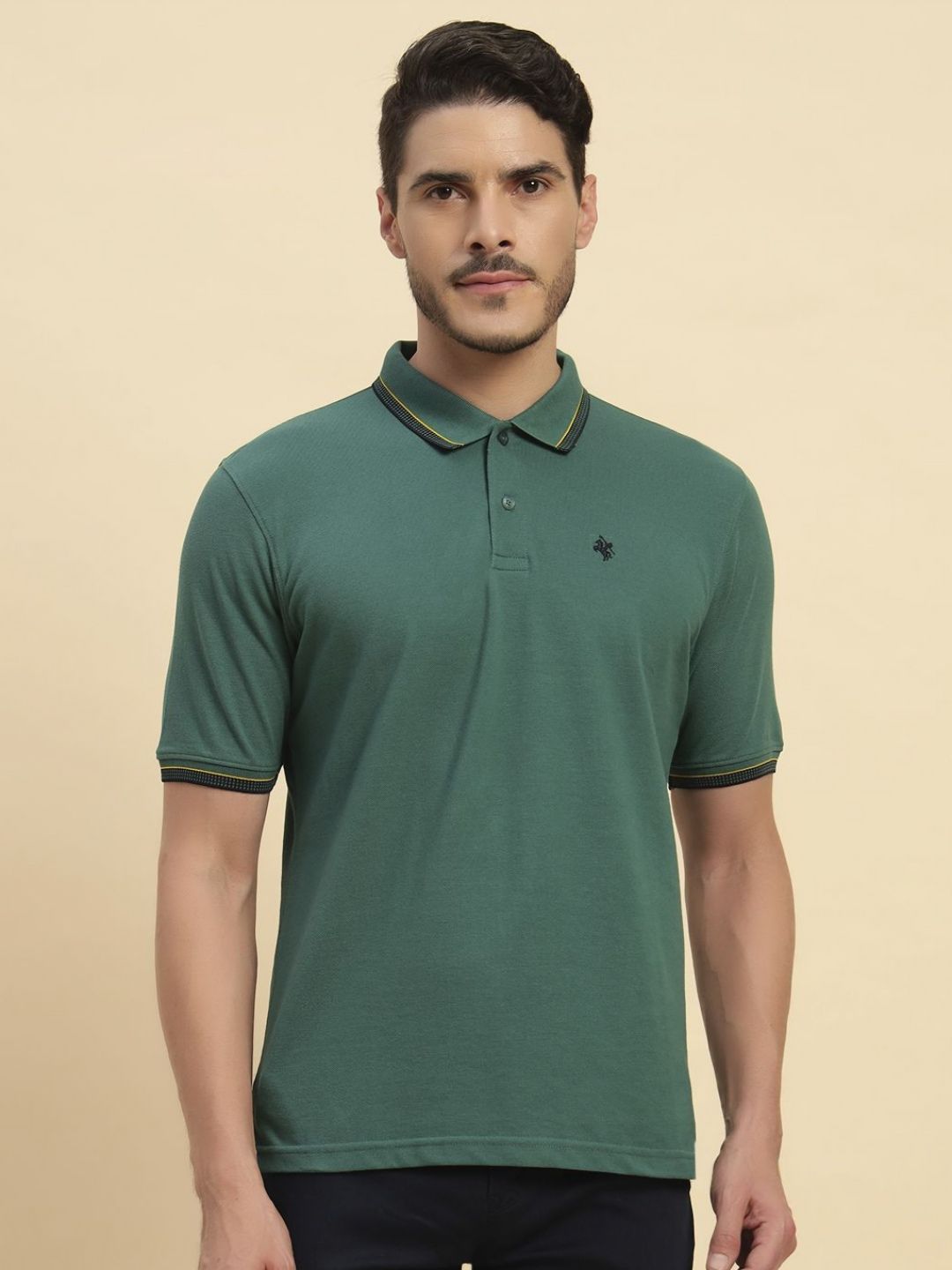 Cantabil Men Solid Polo Collar Cotton T-shirt