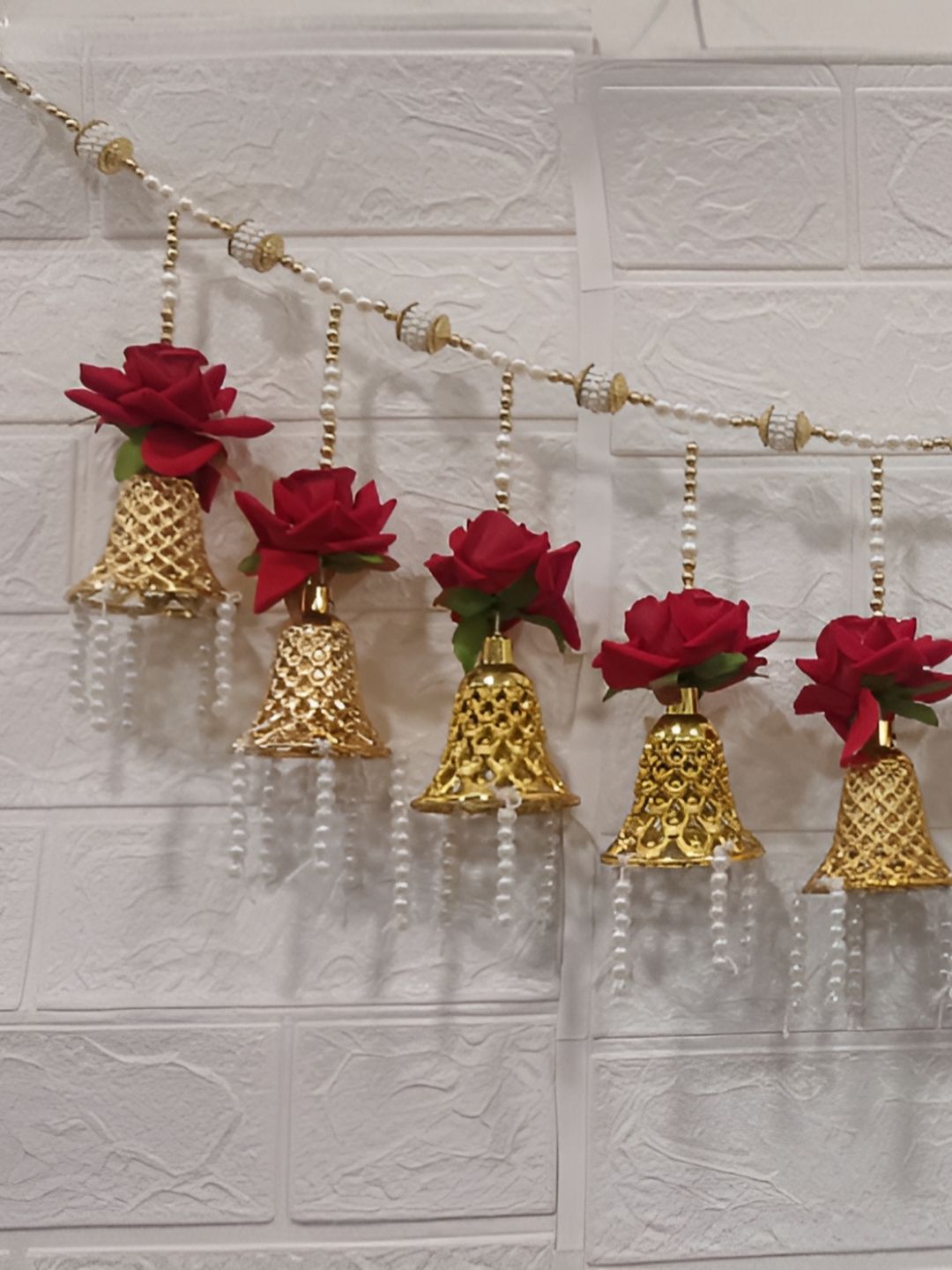 Nutts Red Velvet Rose With Bell Bandhanwar Festive Decor
