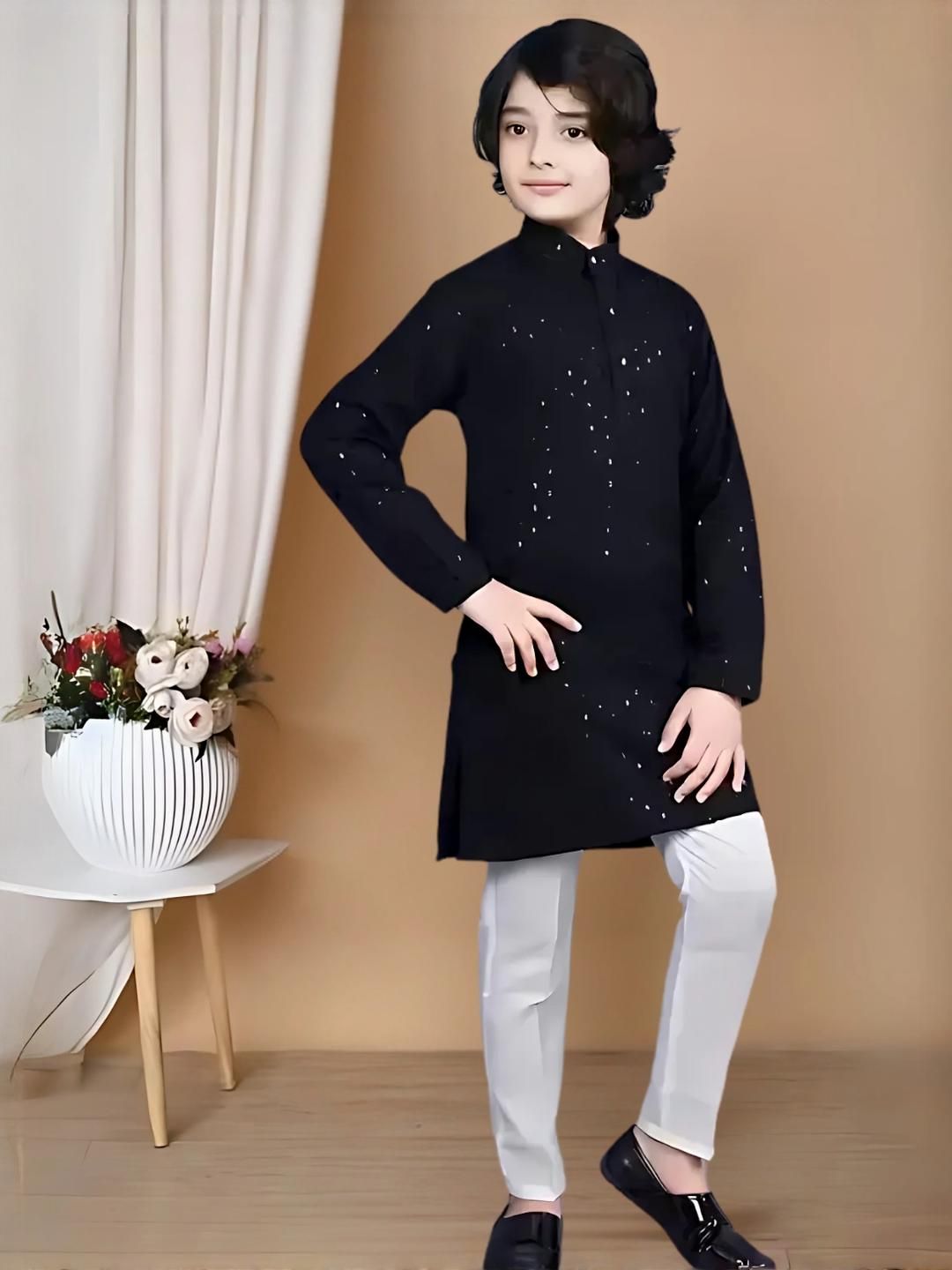 Black Seq Kurta Set