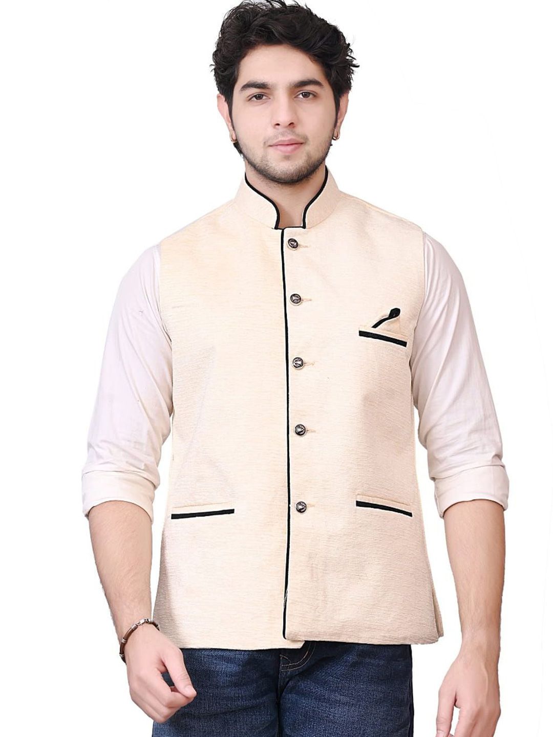 BuaGi Collection Mandarin Collar Woven Nehru Jackets