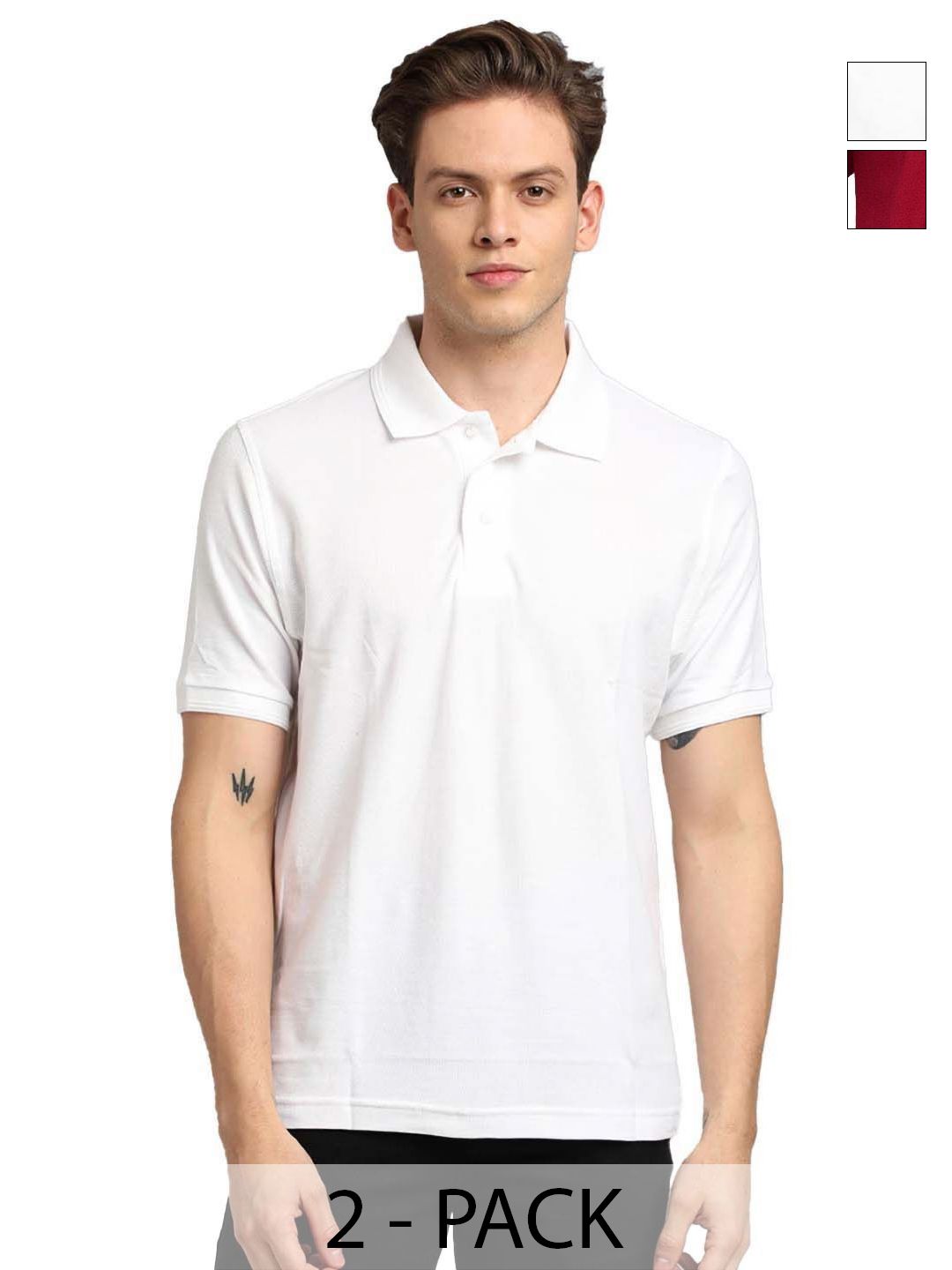 Men's Pack of 2 Solid Polo Collar Regular Fit T-shirts