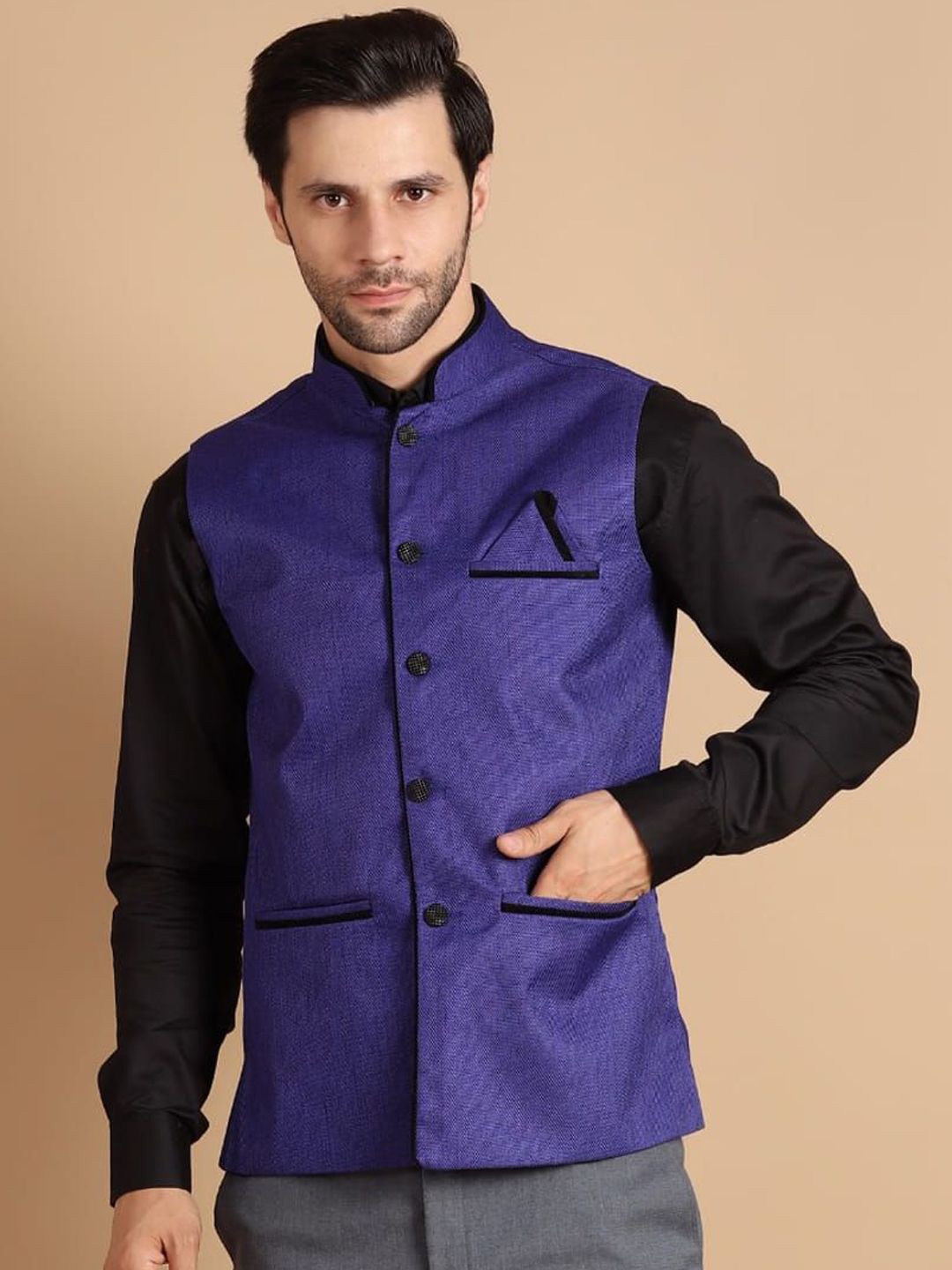 BuaGi Collection Mandarin Collar Woven Nehru Jackets
