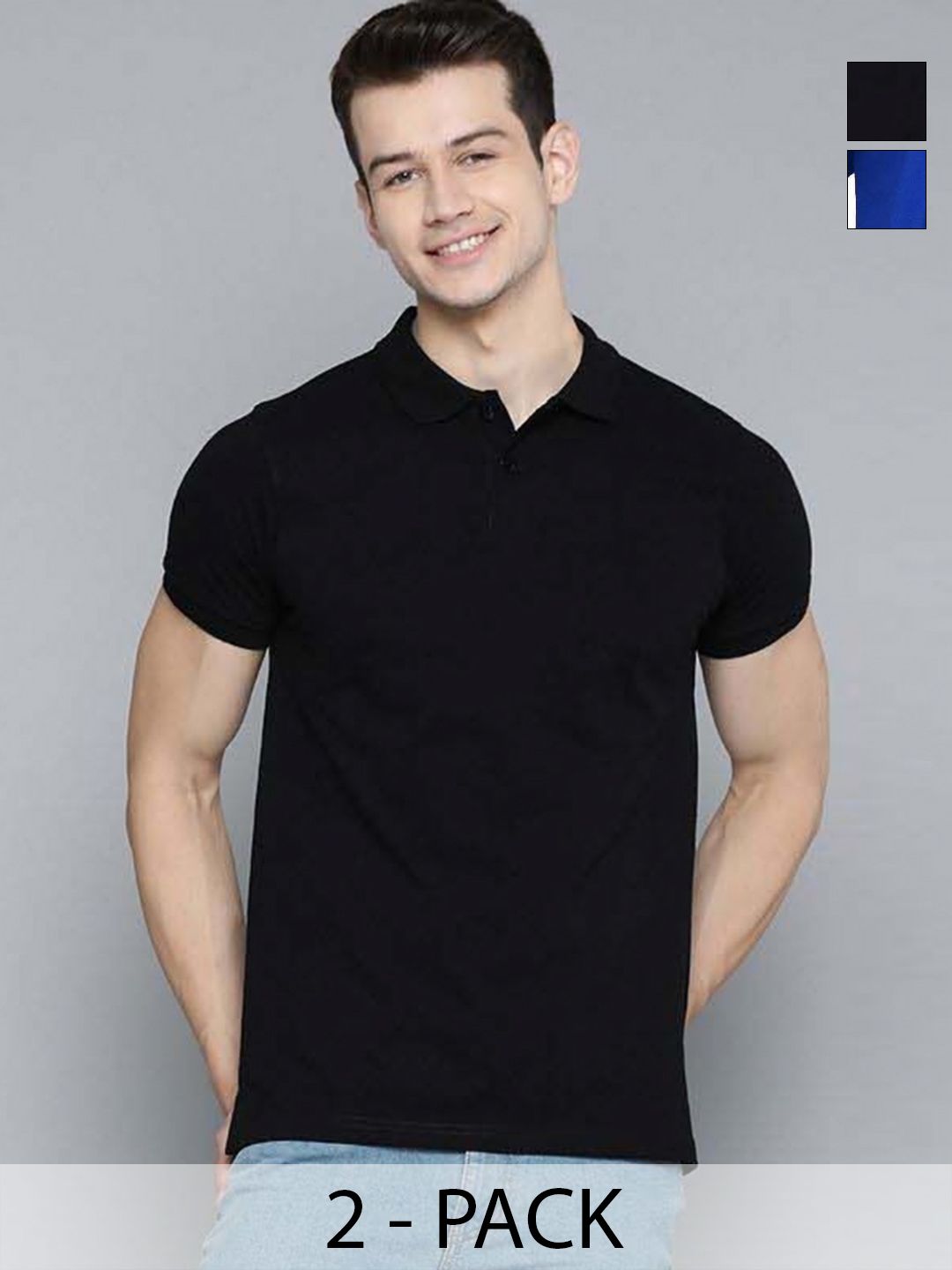 Organic Chics Men Pack of 2 Dri-FIT Solid Polo Collar Slim Fit T-shirts