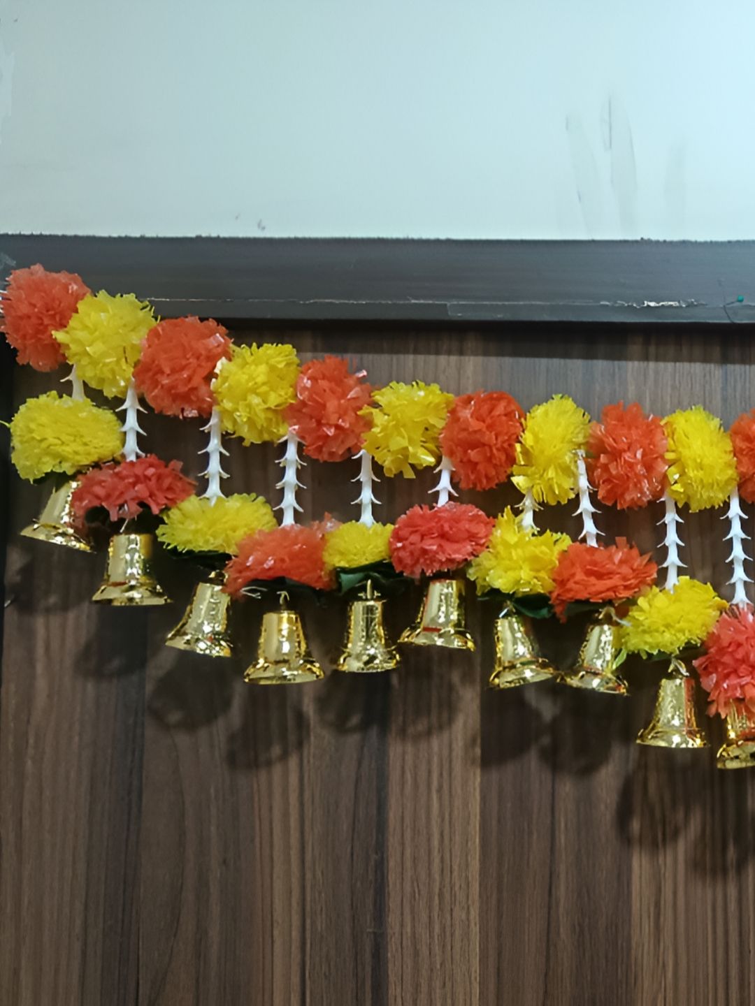 Nutts Yellow & Red Marigold Tuberose Bell Hanging Bandhanwar Festive Decor