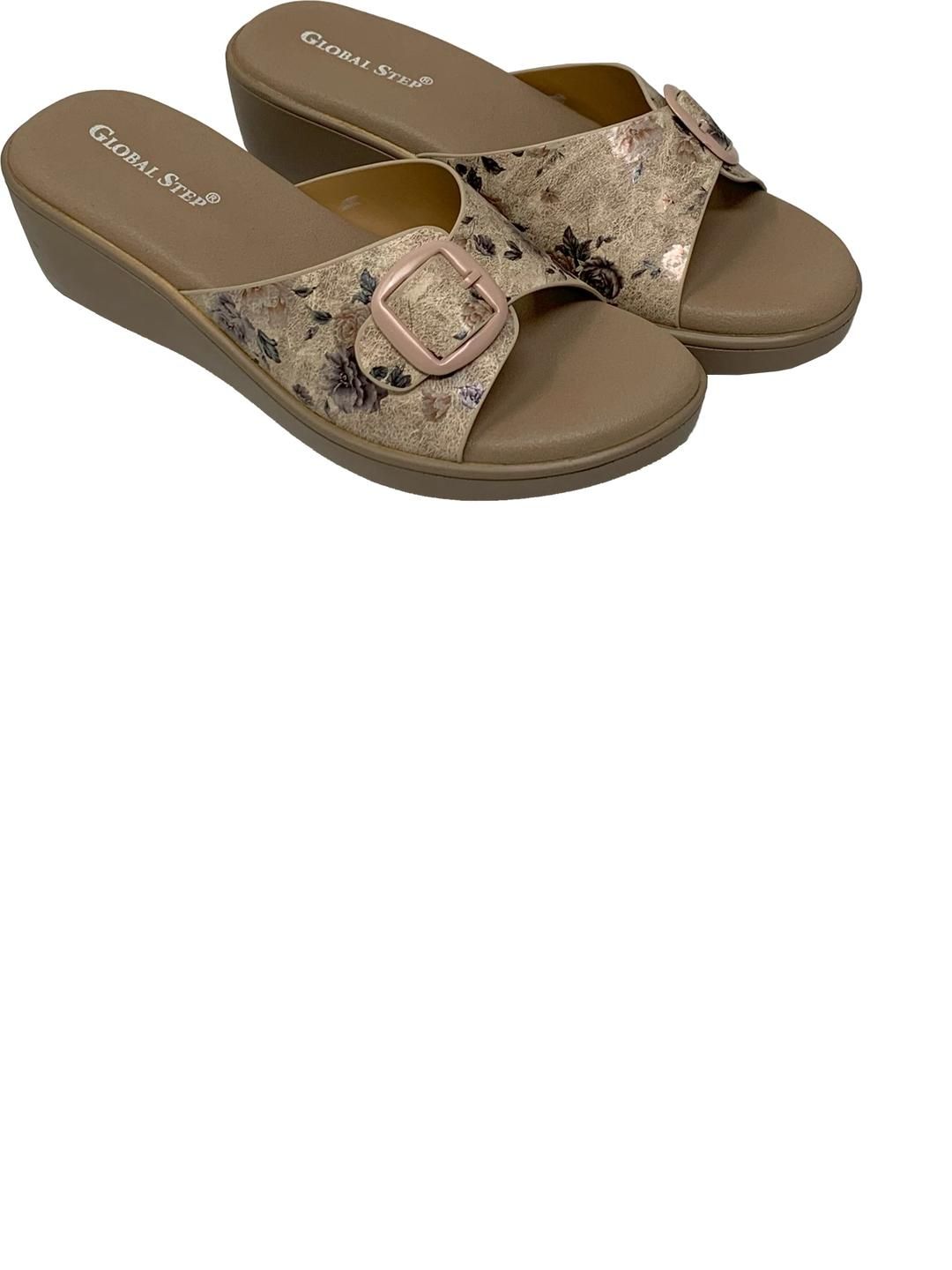 Global Step Global Step Women Beige Synthetic Leather Comfort Sandals