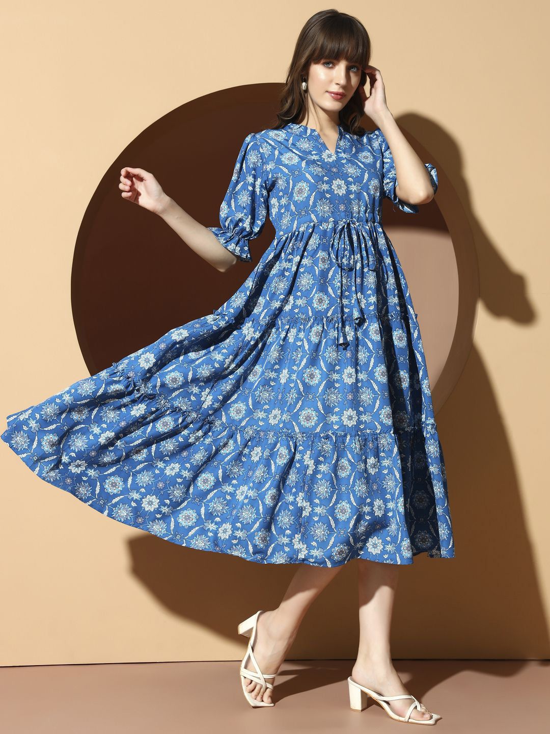 Buy OTABU Women Floral Printed Bell Sleeve Fit and Flare Midi